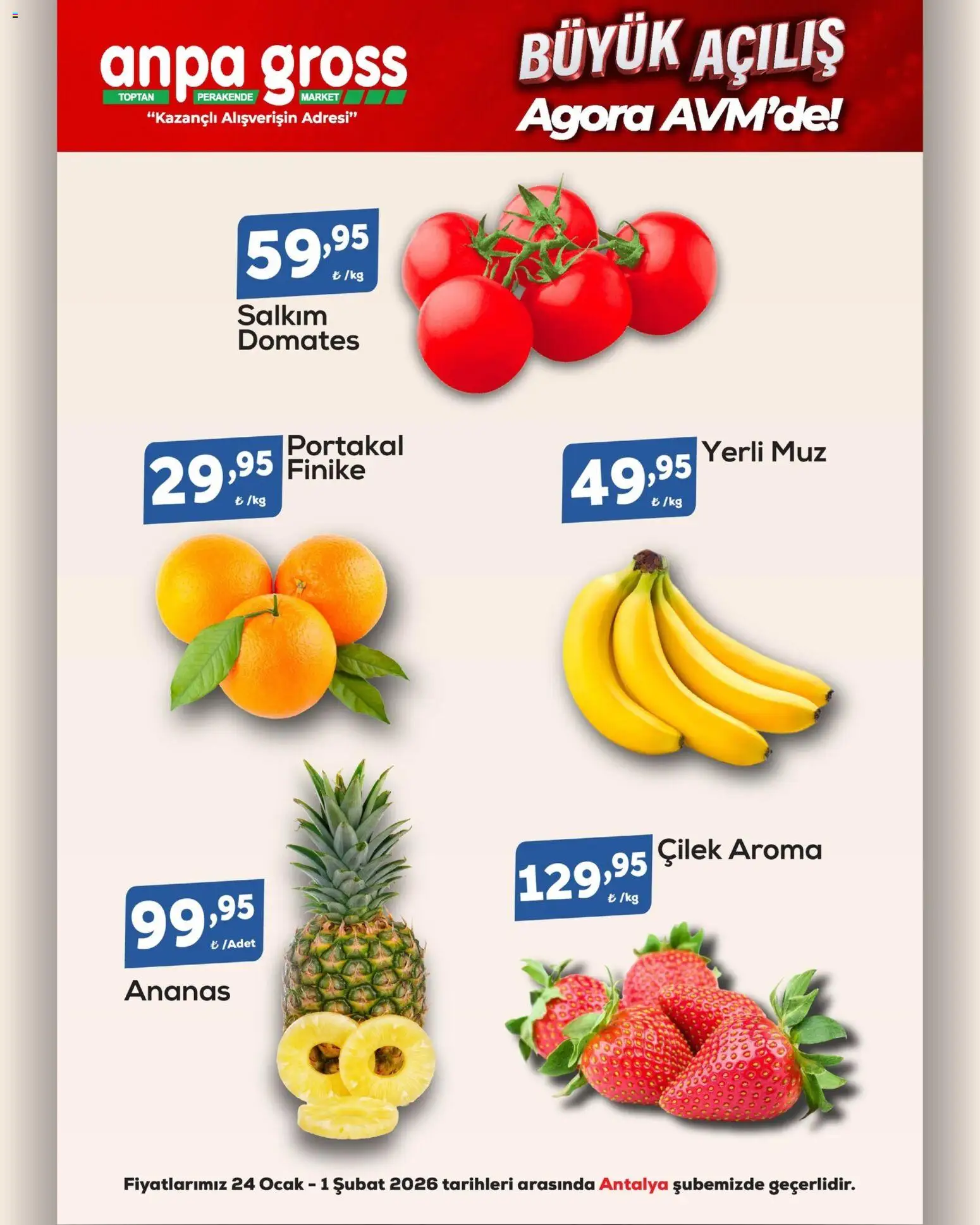 Anpa Gross - Açılışa özel fırsatları kaçırma! - 24.01.2026 tarihinden itibaren geçerlidir | Sayfa: 16 | Ürünler: Domates, Muz, Çilek, Ocak