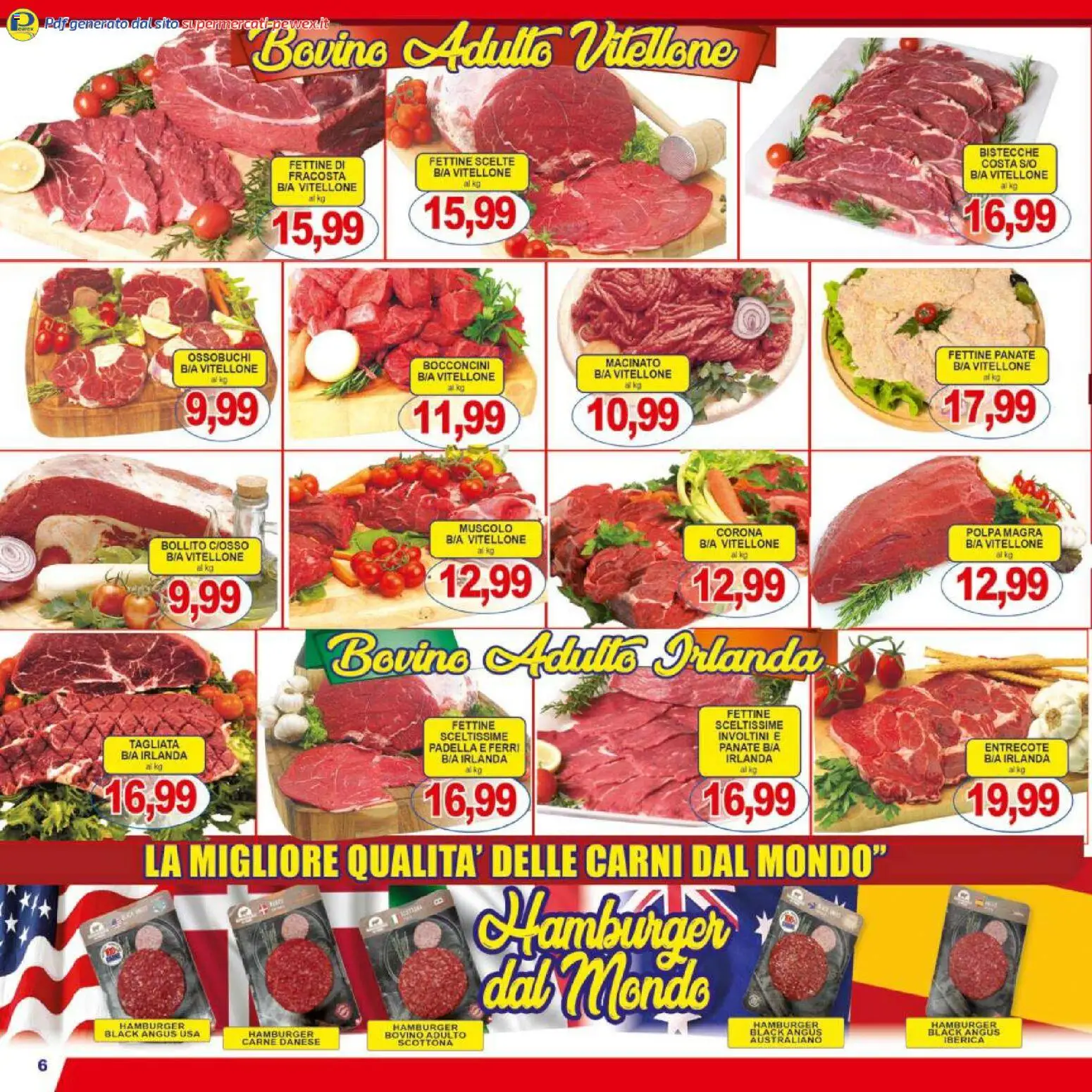 Volantino Pewex del 17.03.2026 | Pagina: 6 | Prodotti: Bovino, Padella, Hamburger, Macinato