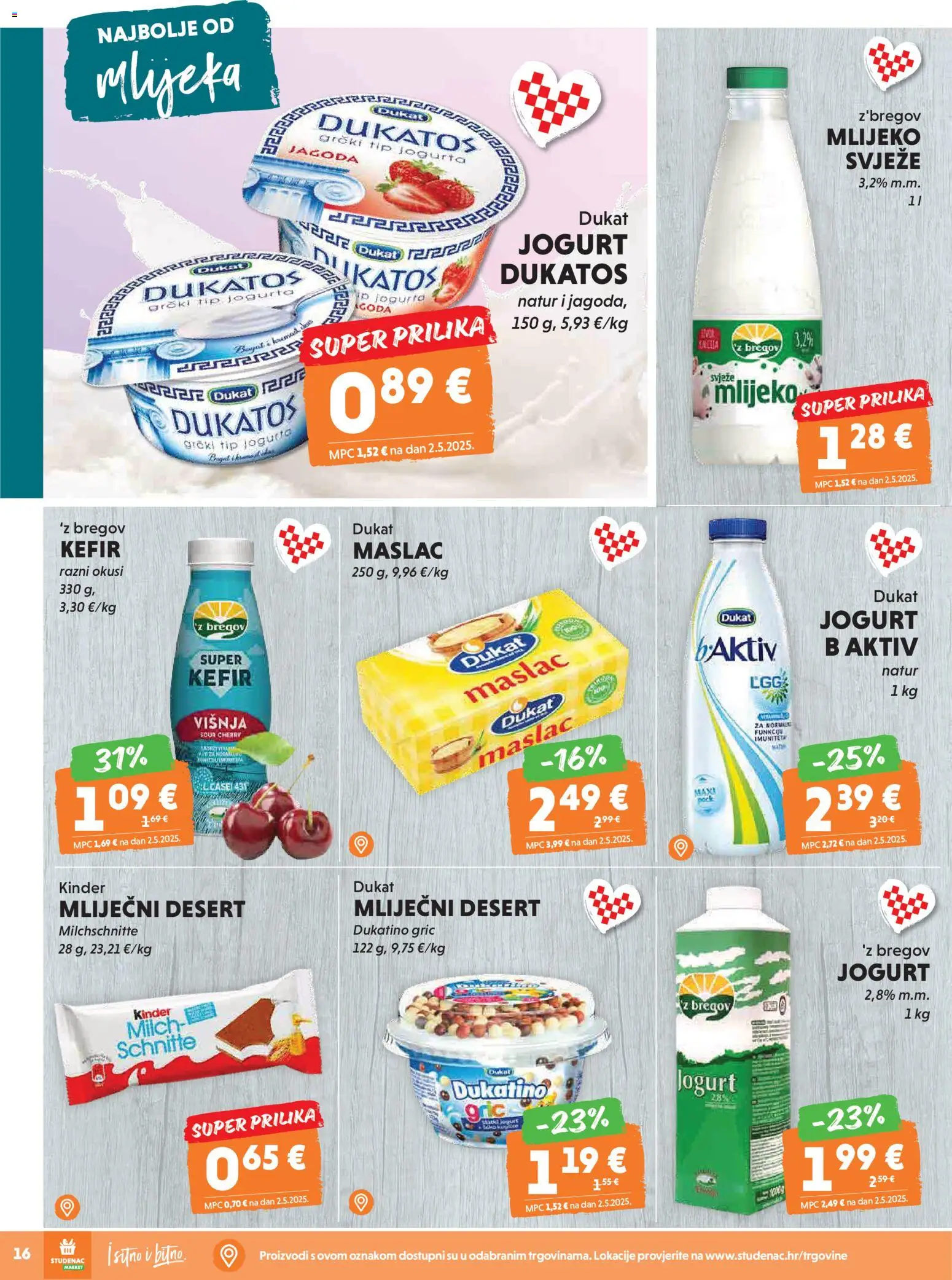 Studenac katalog | vrijedi od 08.04.2026 | Stranica: 16 | Proizvodi: Mlijeko, Maslac, Jogurt, Kefir