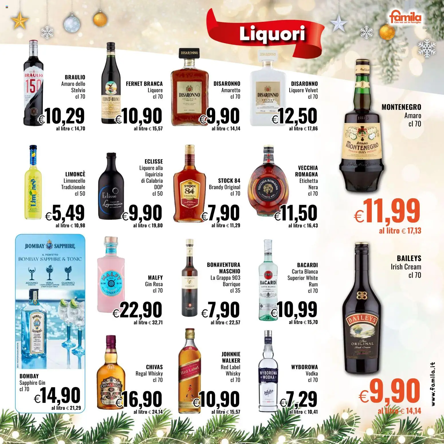 Volantino Famila del 11.12.2025 | Pagina: 13 | Prodotti: Whisky, Acqua, Liquore, Brandy