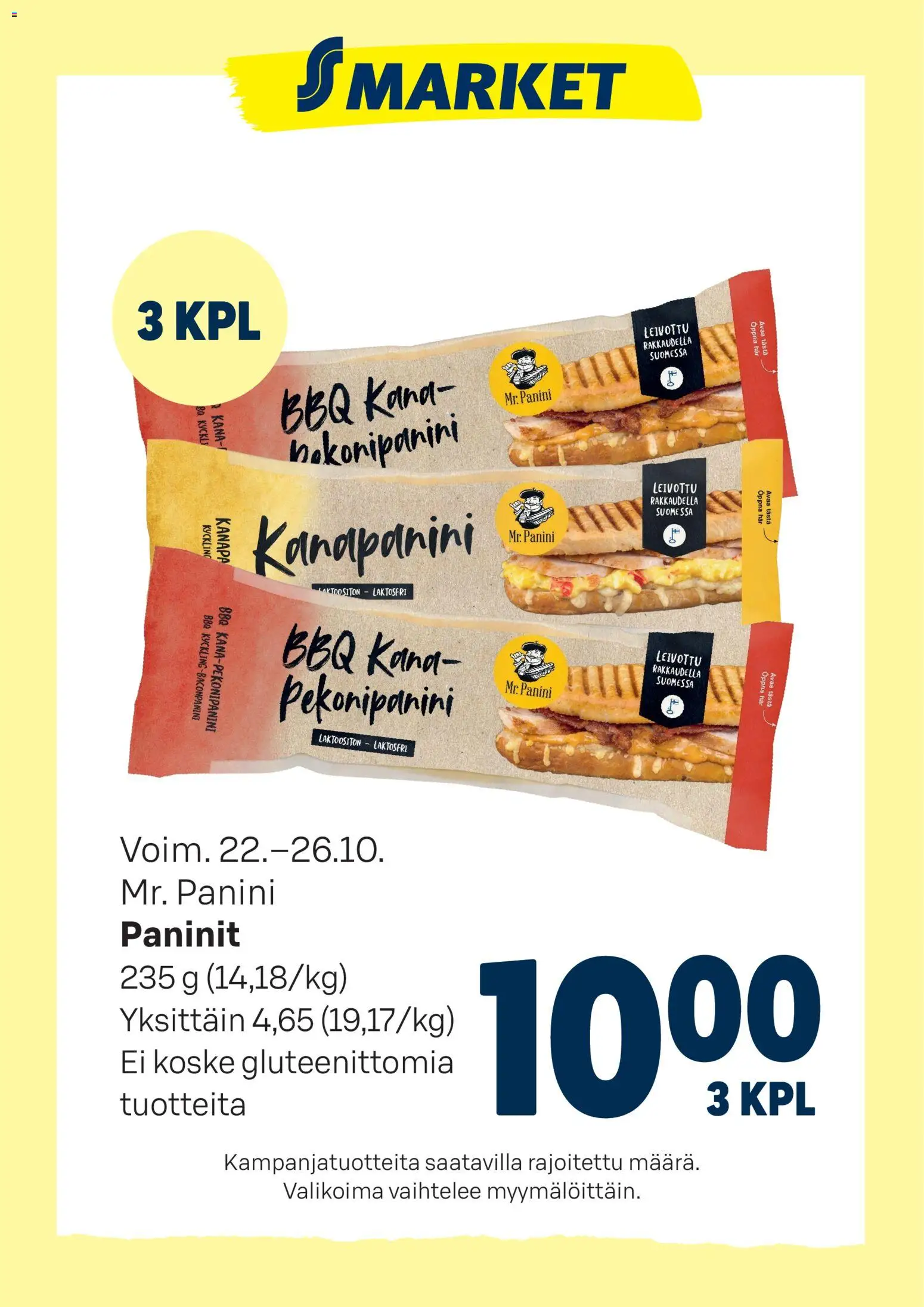 S-market tarjoukset Mr. Paninit – voimassa 22.10.2025 alkaen | Sivu: 1 | Tuotteet: Kana