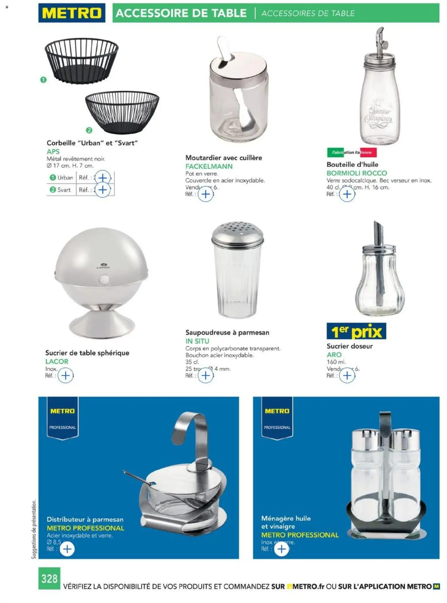 {H1} | Page: 328 | Produits: Sucrier, Table, Huile, Vinaigre