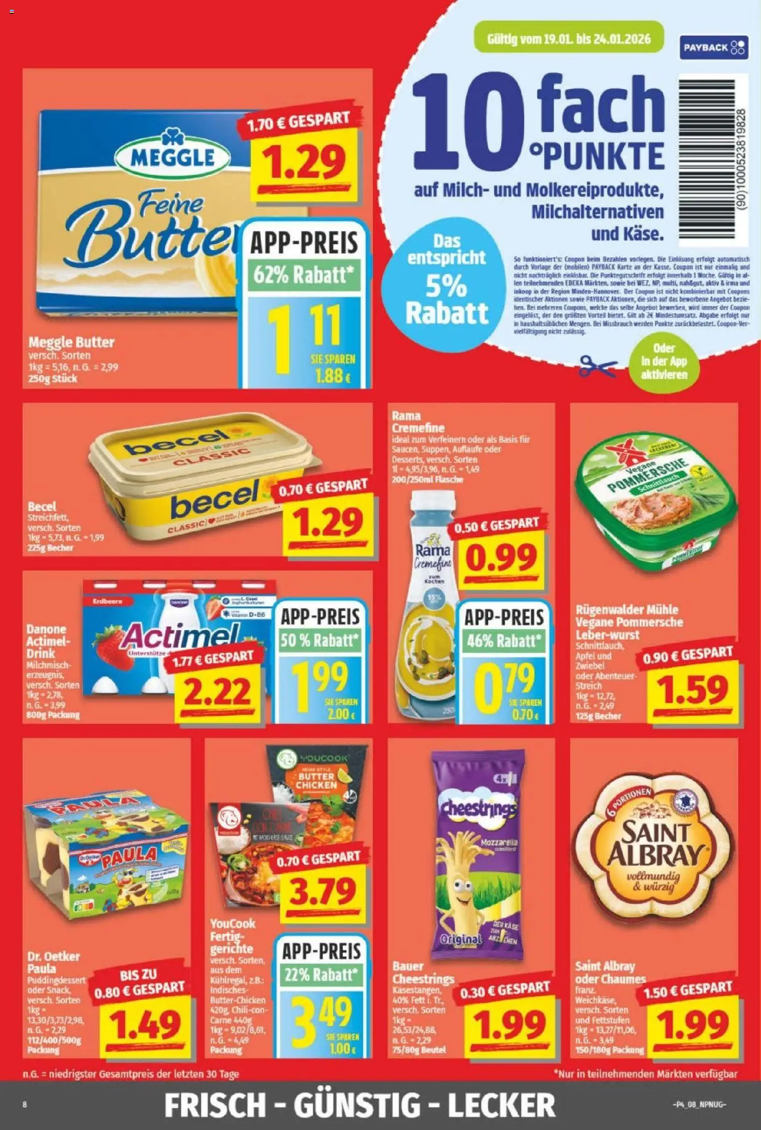 NP Discount Prospekt – gültig ab 18.01.2026 | Seite: 8 | Produkte: Mühle, Actimel, Rama, Butter