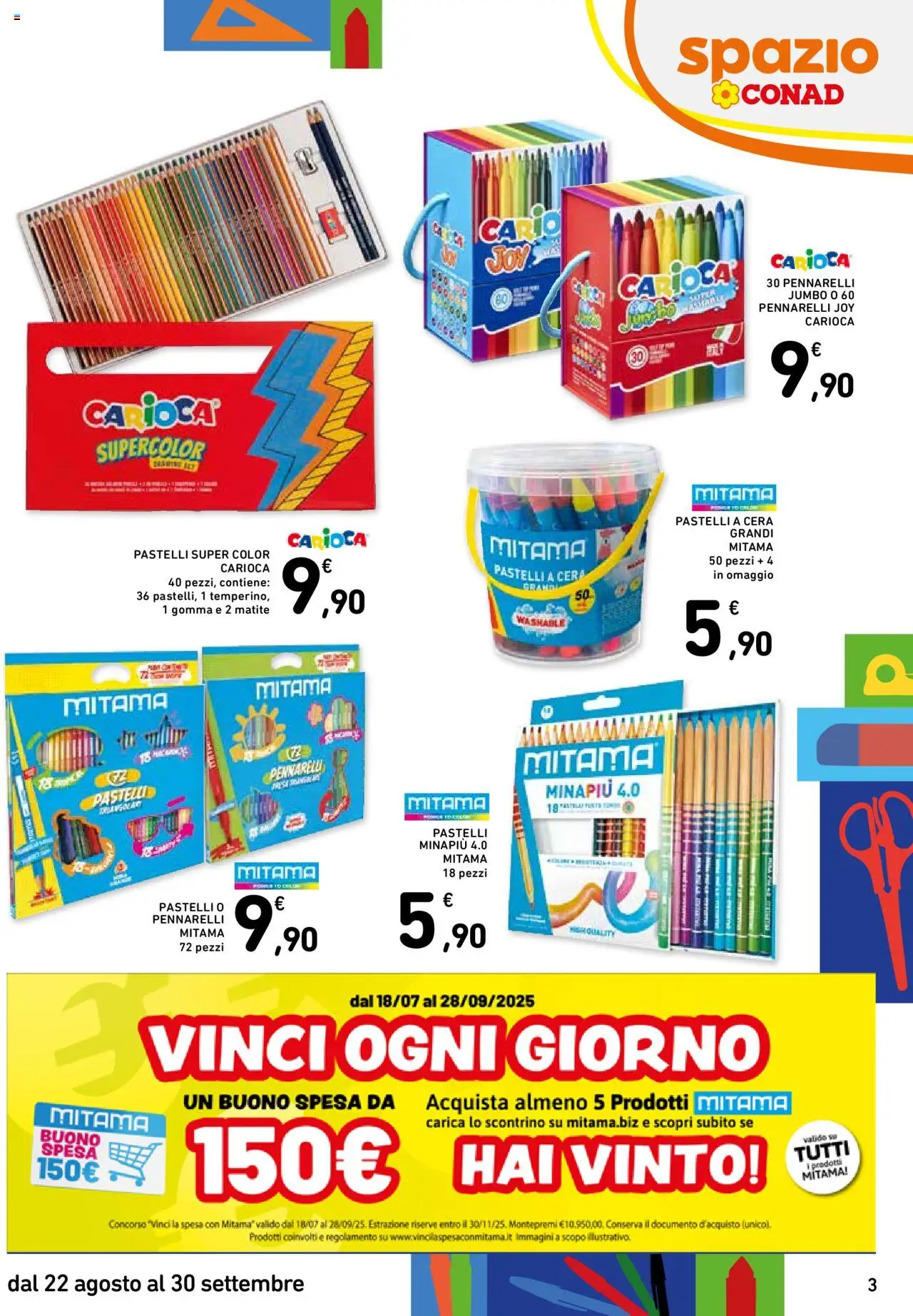 Volantino Spazio Conad del 22.08.2025 | Pagina: 3 | Prodotti: Pastelli a cera, Pennarelli, Pastelli