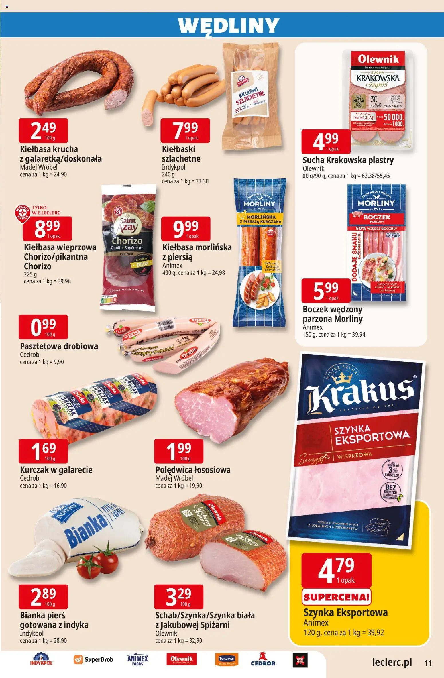 E.Leclerc Gazetka - Tychy od 24.02.2026 | Strona: 11 | Produkty: Kiełbasa, Kurczak, Kiełbaski, Boczek wędzony