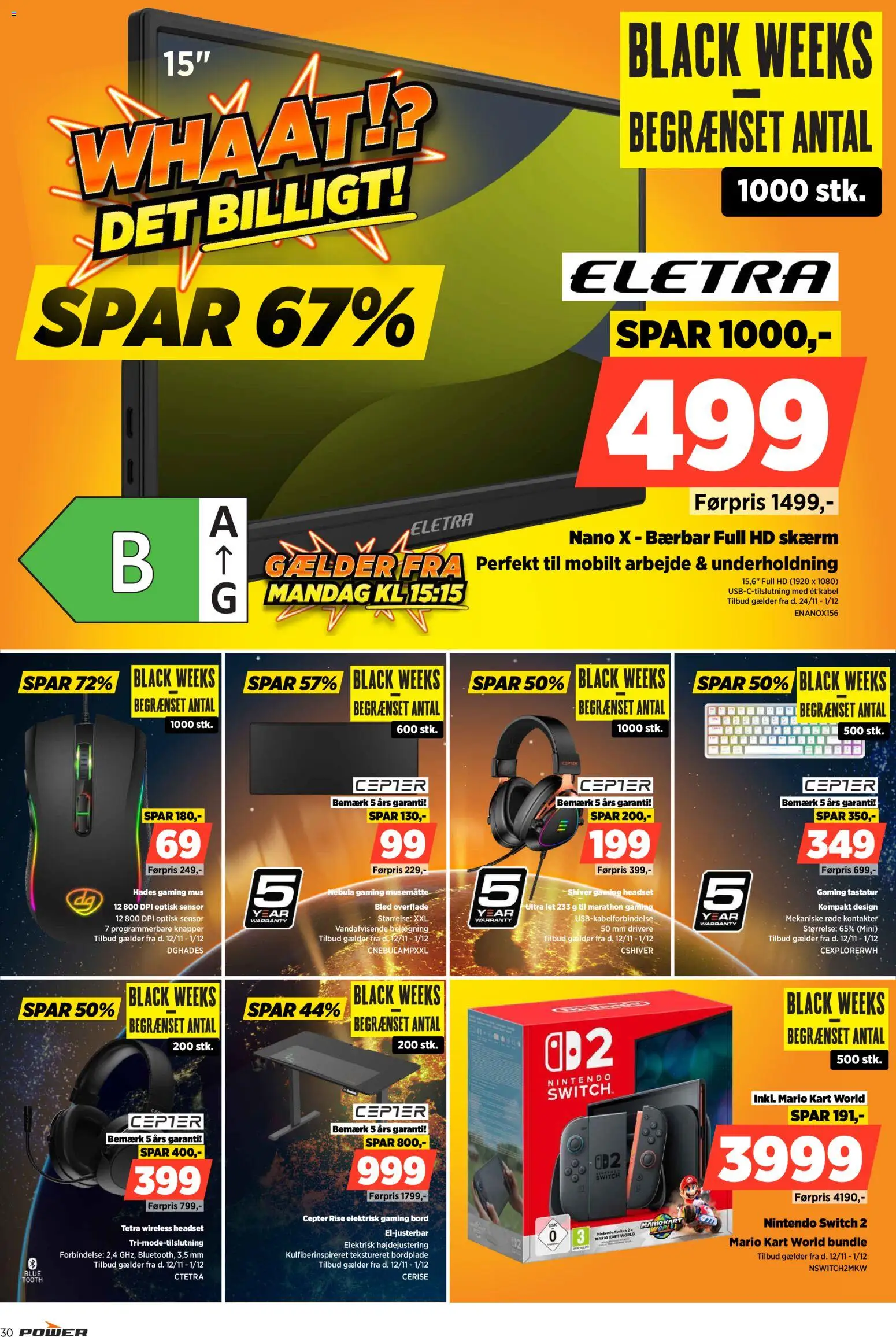 Power tilbudsavis – gyldig fra 12.11.2025 | Side: 30 | Produkter: Bord, Mus, Gaming mus, Kabel