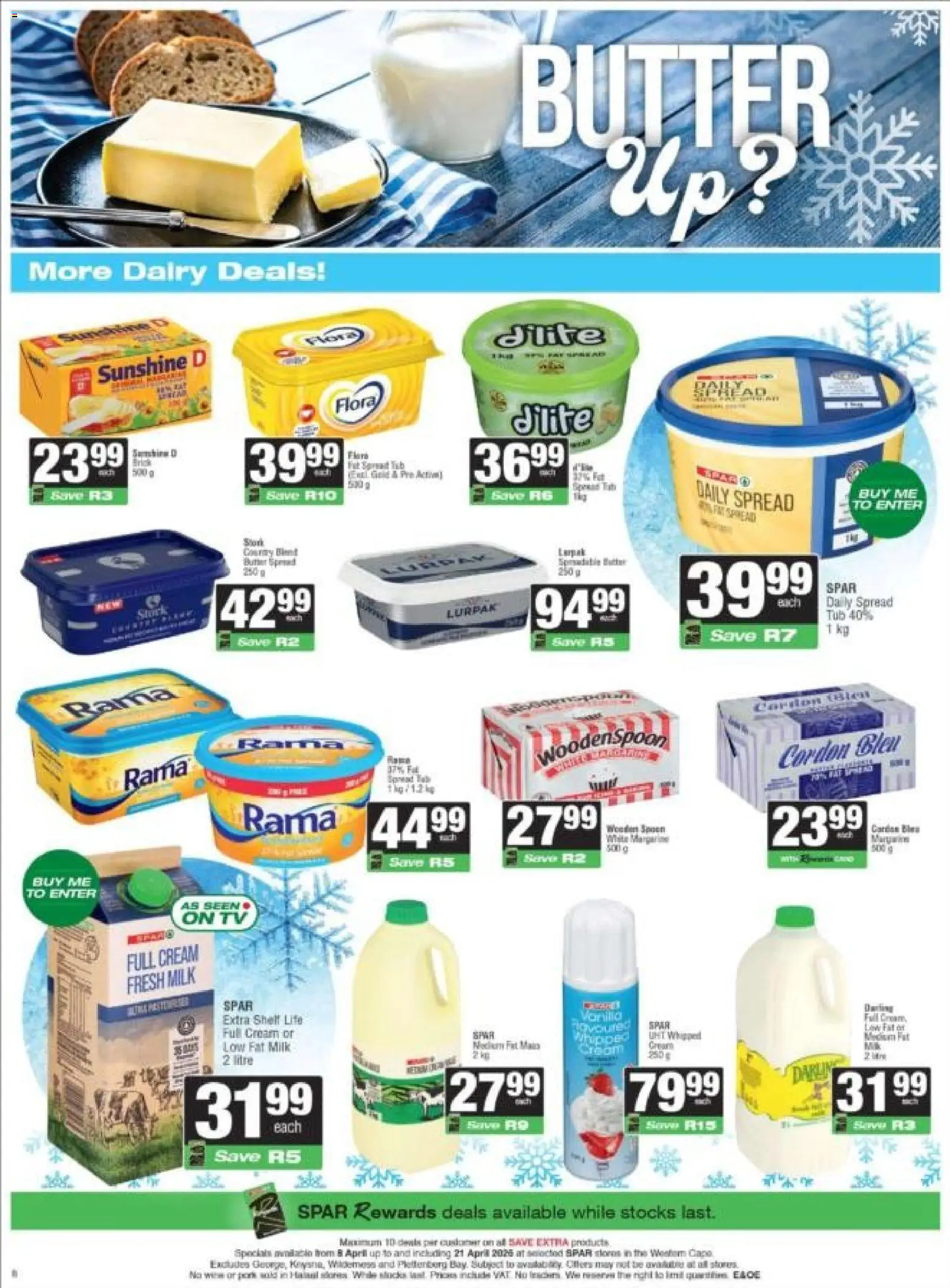 New Spar catalogue – valid from 08.04.2026 | Page: 8 | Products: Shelf, Milk, Butter, Cream