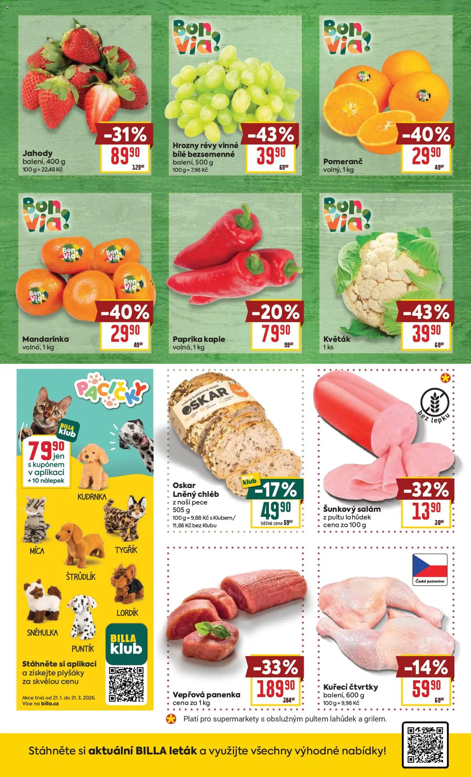 Billa Malý leták od 18.02.2026 | Strana: 2 | Produkty: Chléb, Paprika, Šunkový salám, Hrozny