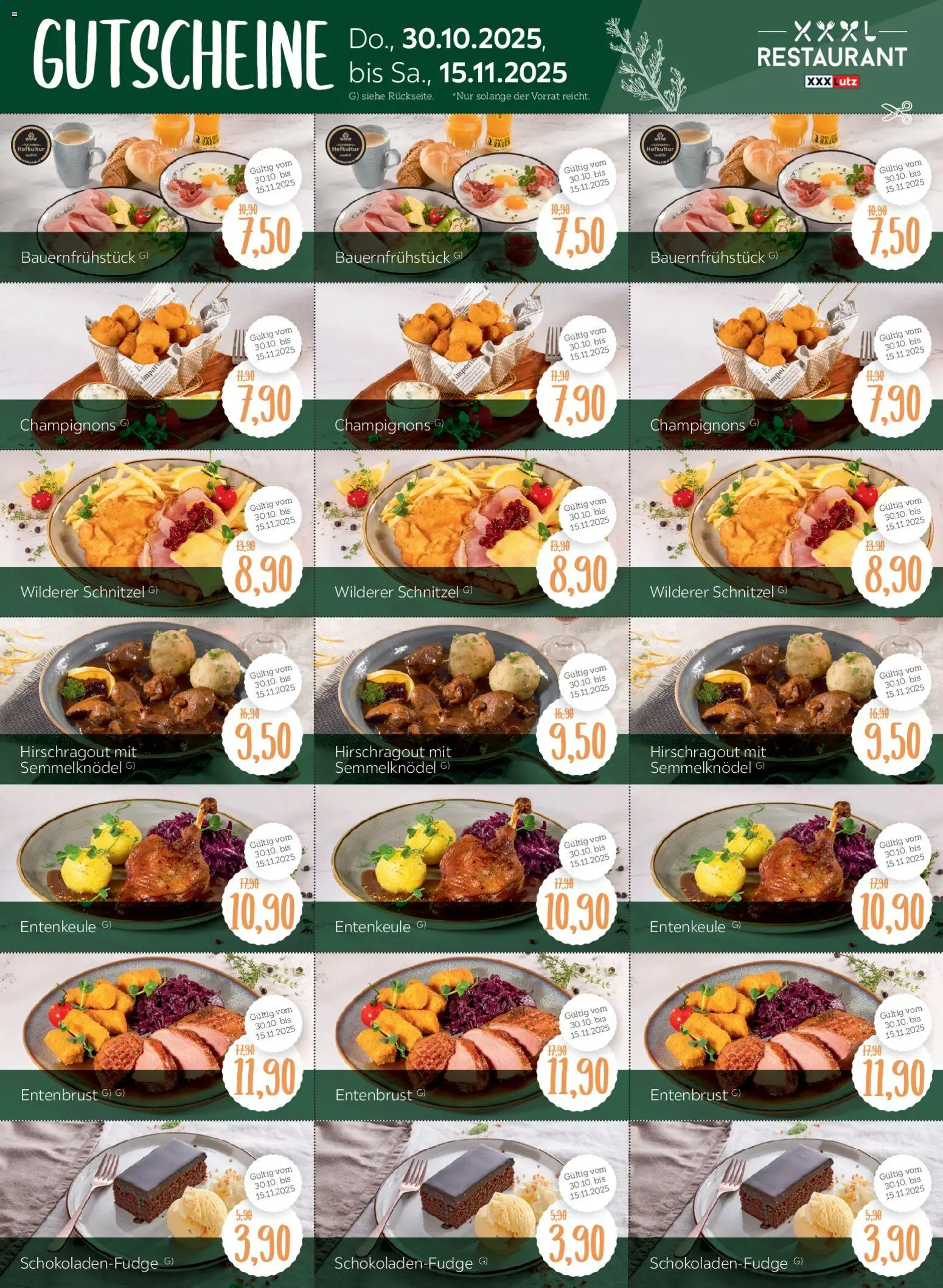 XXXL Lutz Restaurantgutscheine – gültig ab 26.10.2025 | Seite: 3 | Produkte: Schnitzel, Champignons