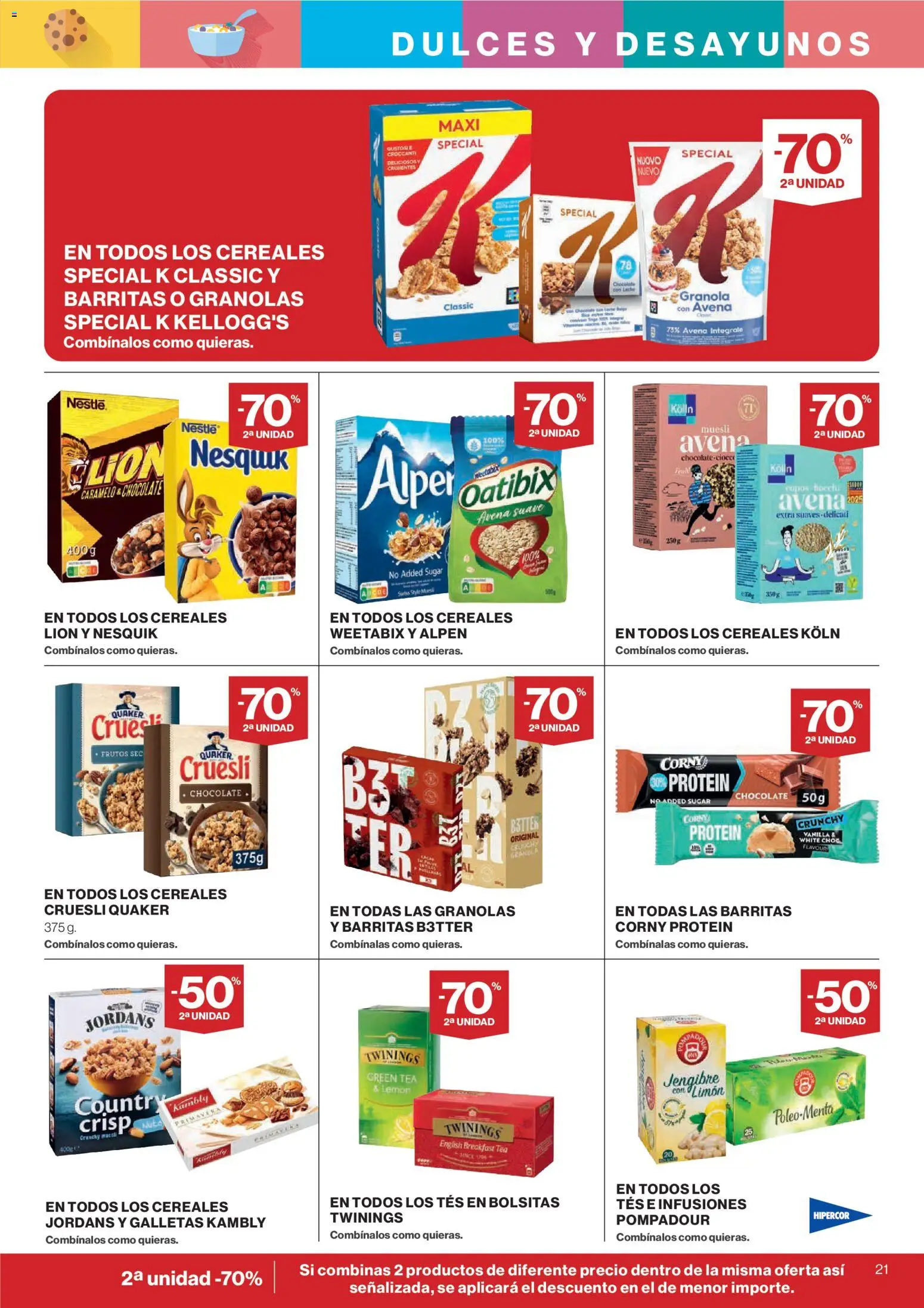 Hipercor catálogo │ válido desde el 25.03.2026 | Página: 21 | Productos: Chocolate, Cereales, Galletas, Copos