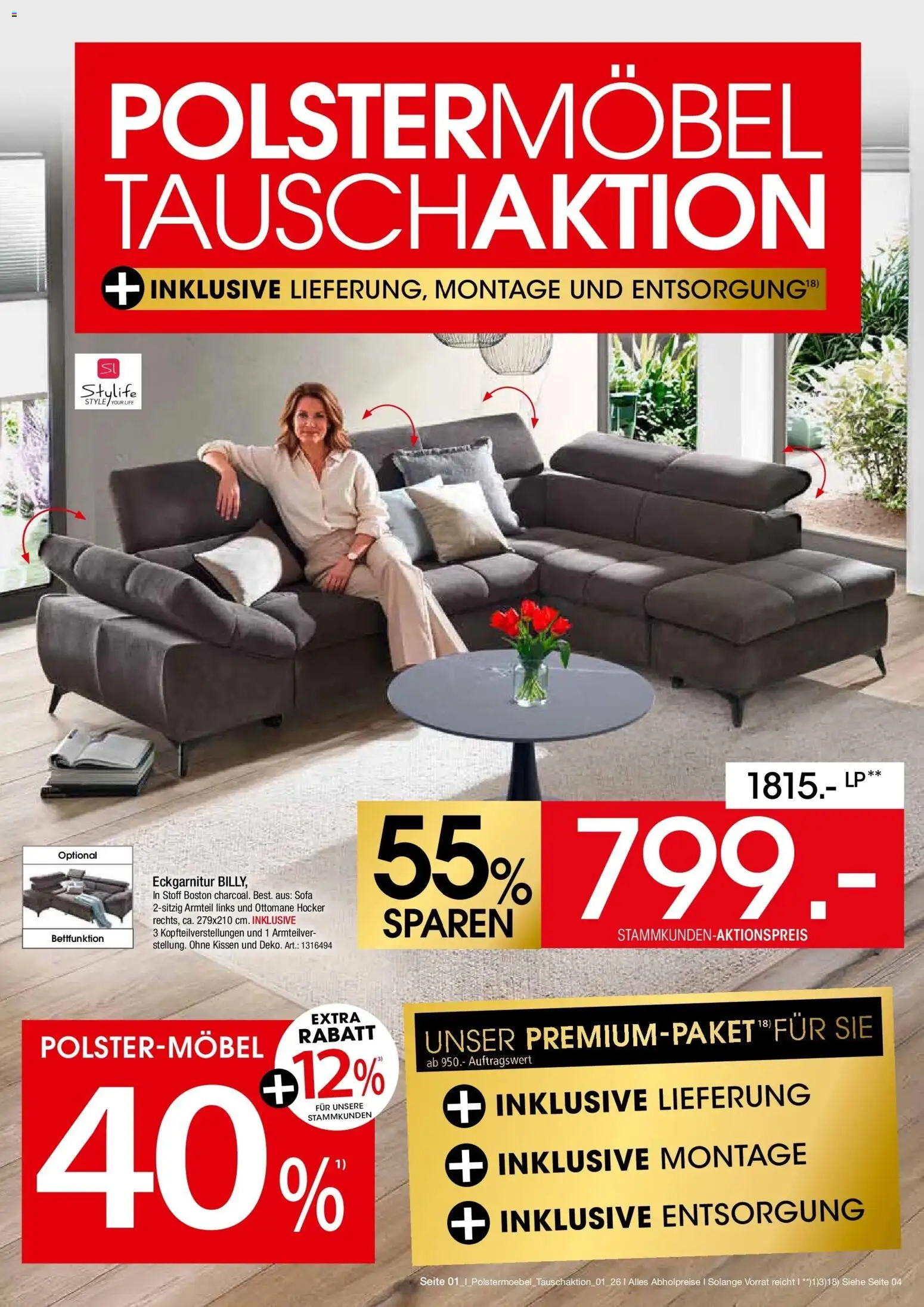 Zurbrüggen - Zurbrüggen: Polstermöbel Tauschaktion – gültig ab 29.03.2026 | Seite: 1 | Produkte: Hocker, Kissen, Sofa