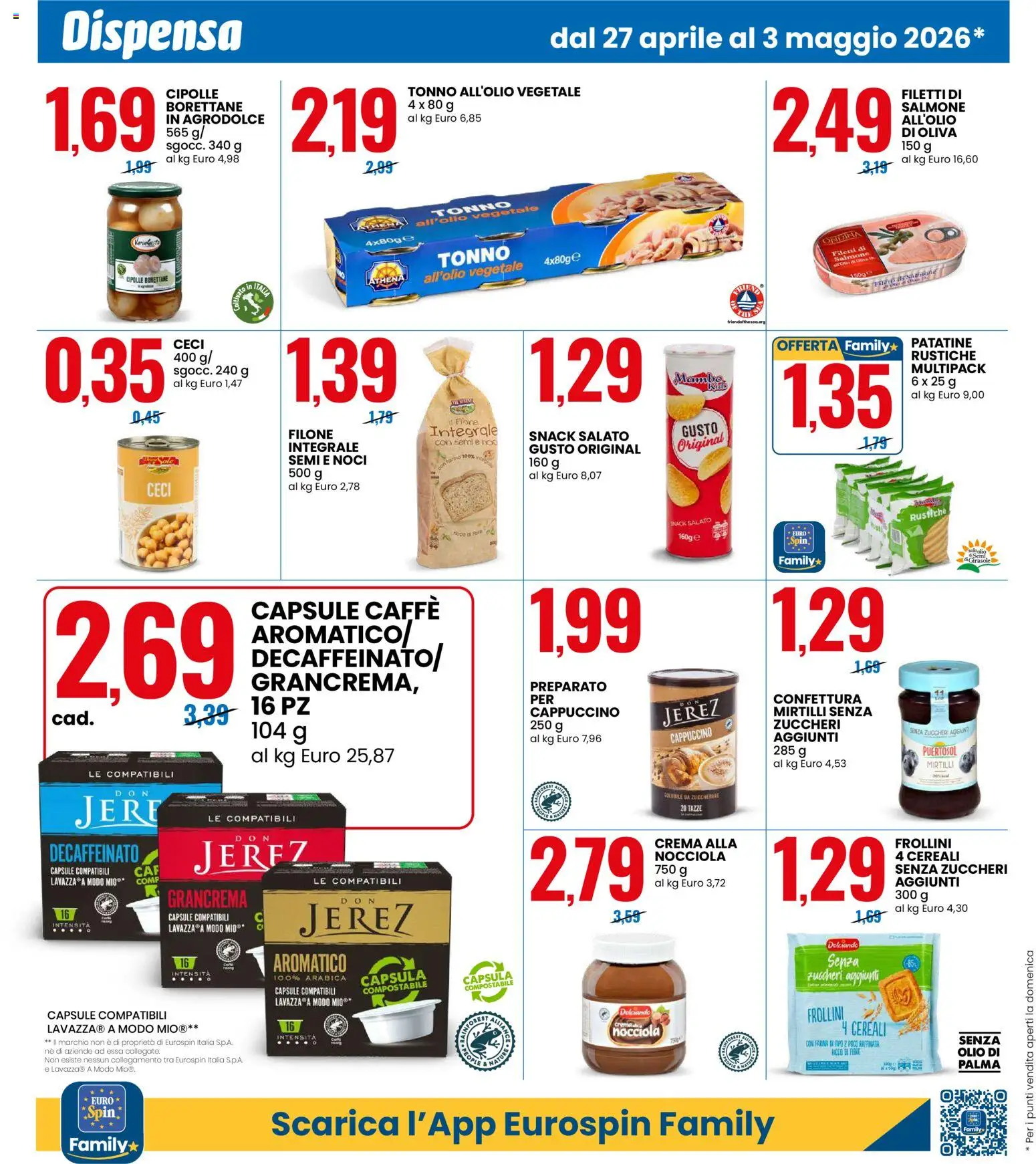 Volantino Eurospin del 27.04.2026 | Pagina: 4 | Prodotti: Caffè, Ceci, Cipolle, Olio