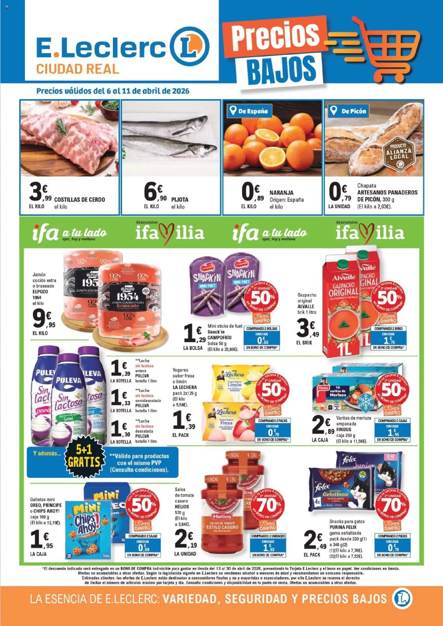 E.Leclerc - Precios bajos │ válido desde el 06.04.2026 | Página: 1 | Productos: Leche sin lactosa, Cerdo, Galletas, Funda