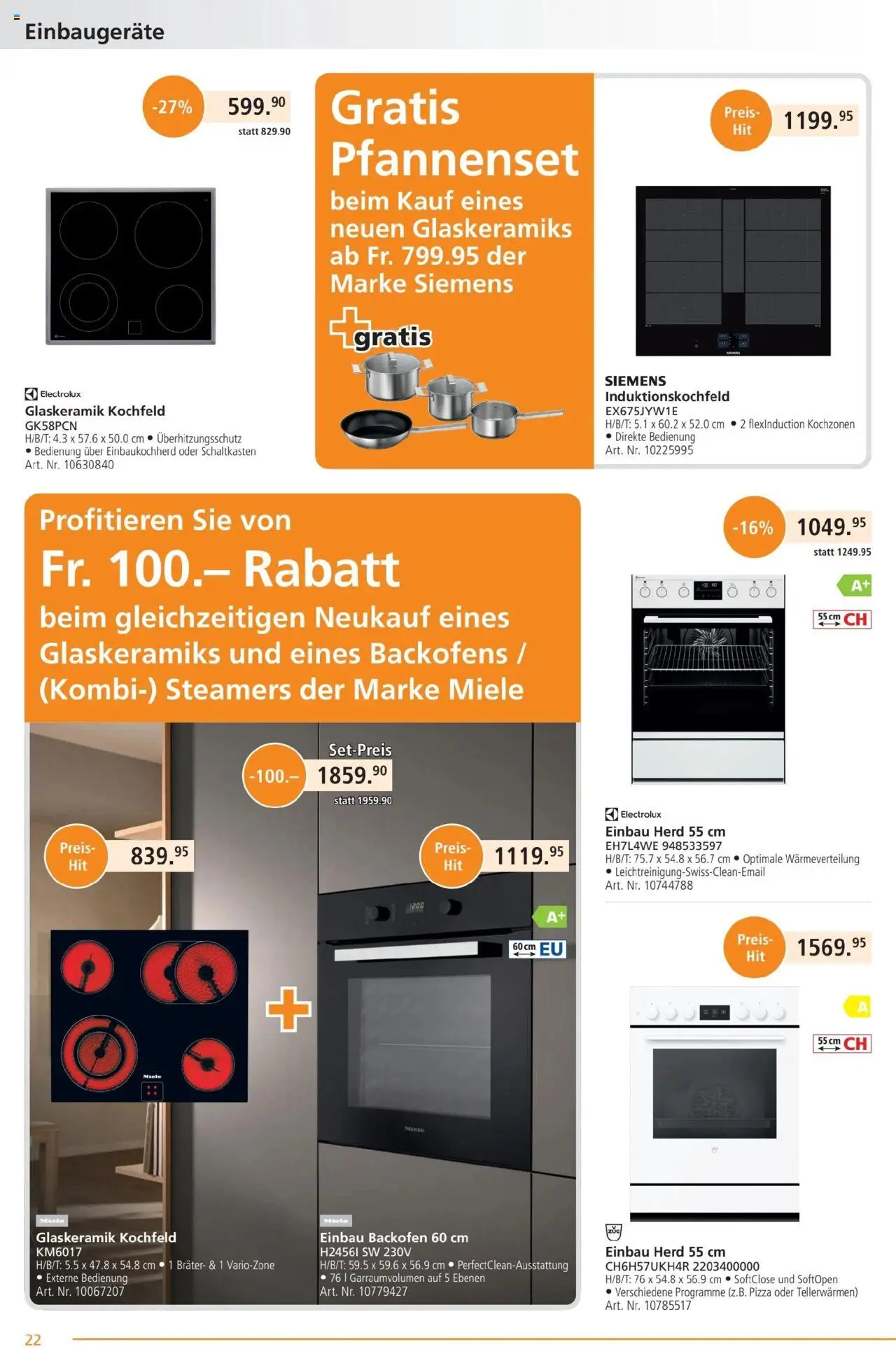 Fust Aktionen ab 28.07.2025 | Seite: 22 | Produkte: Backofen, Kochfeld, Miele, Siemens