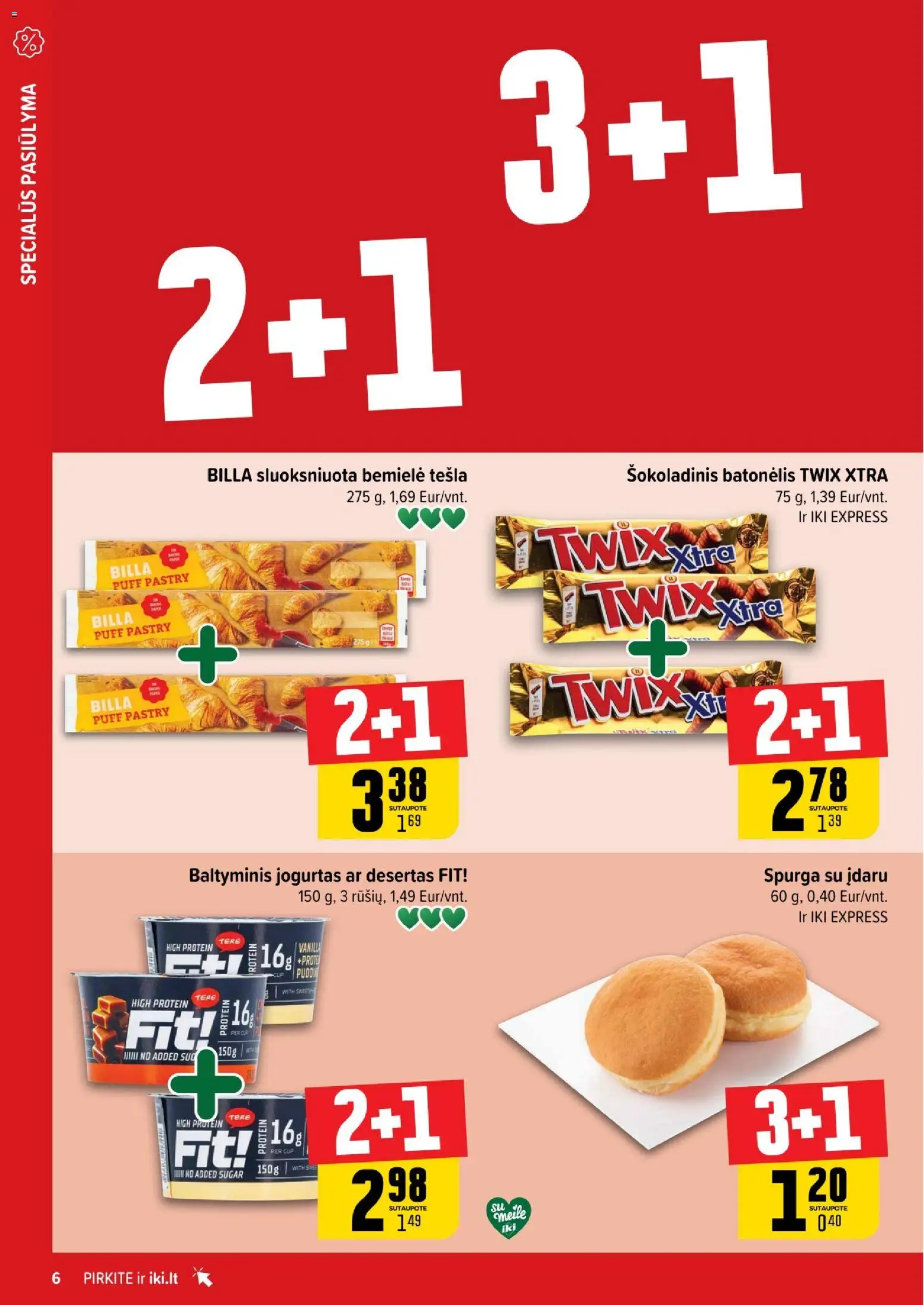 IKI akcijos nuo 12.01.2026 | Puslapis: 6 | Prekių: Spurga, Jogurtas, Šokoladinis batonėlis