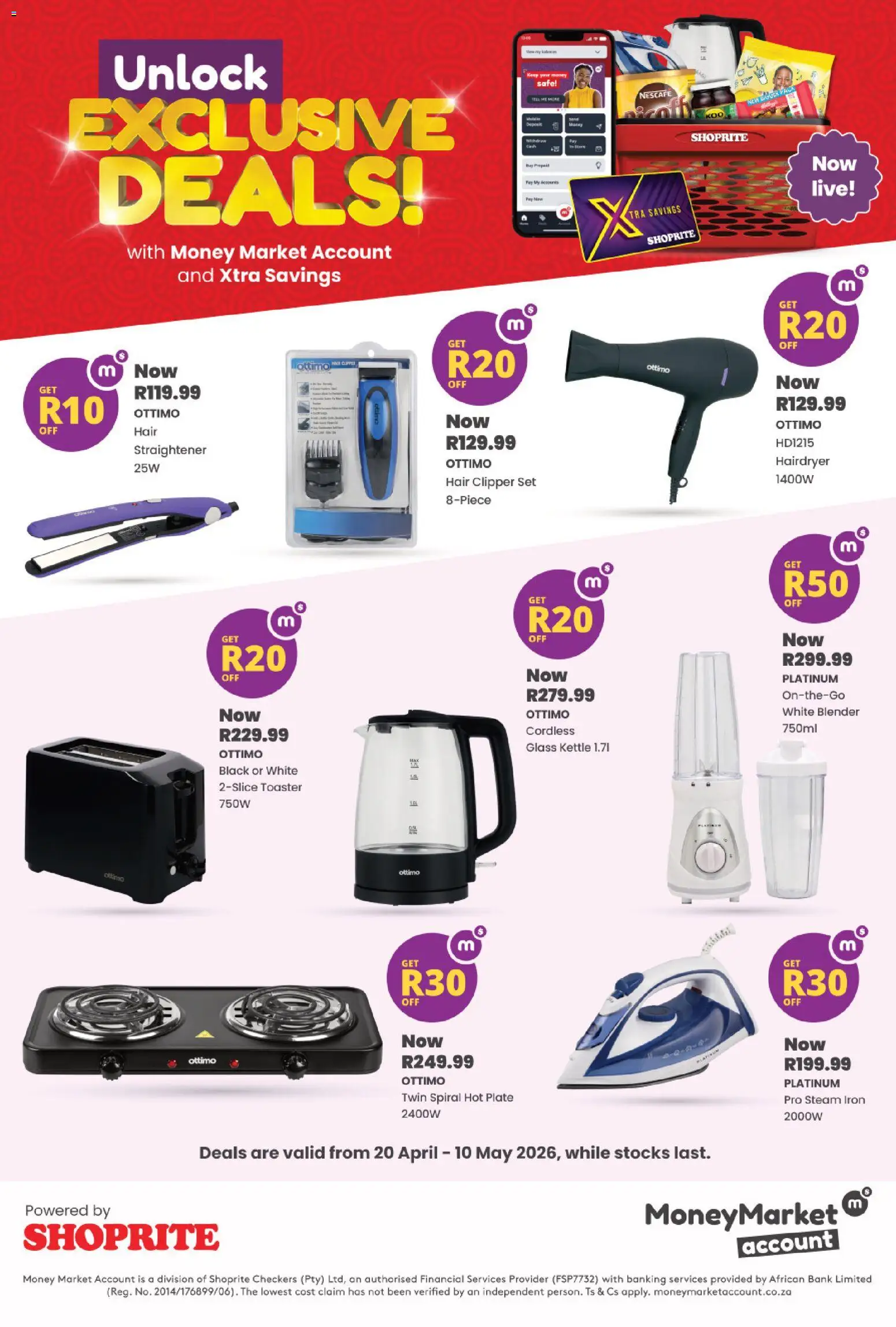 New Shoprite catalogue – valid from 20.04.2026 | Page: 1 | Products: Plate, Hair straightener, Blender, Hot plate