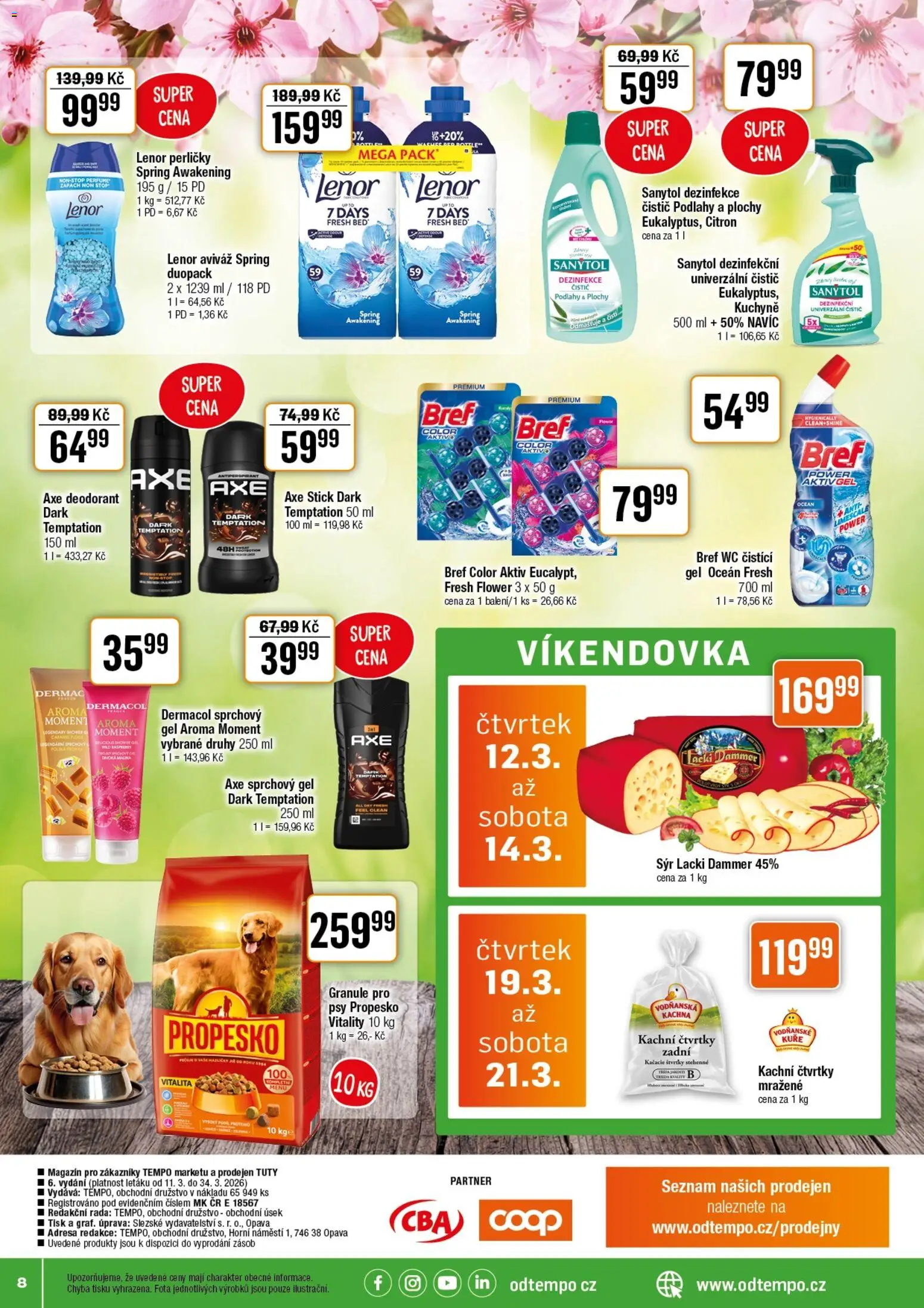Tempo leták od 11.03.2026 | Strana: 8 | Produkty: Lenor, Sýr, Granule pro psy, Kuchyně