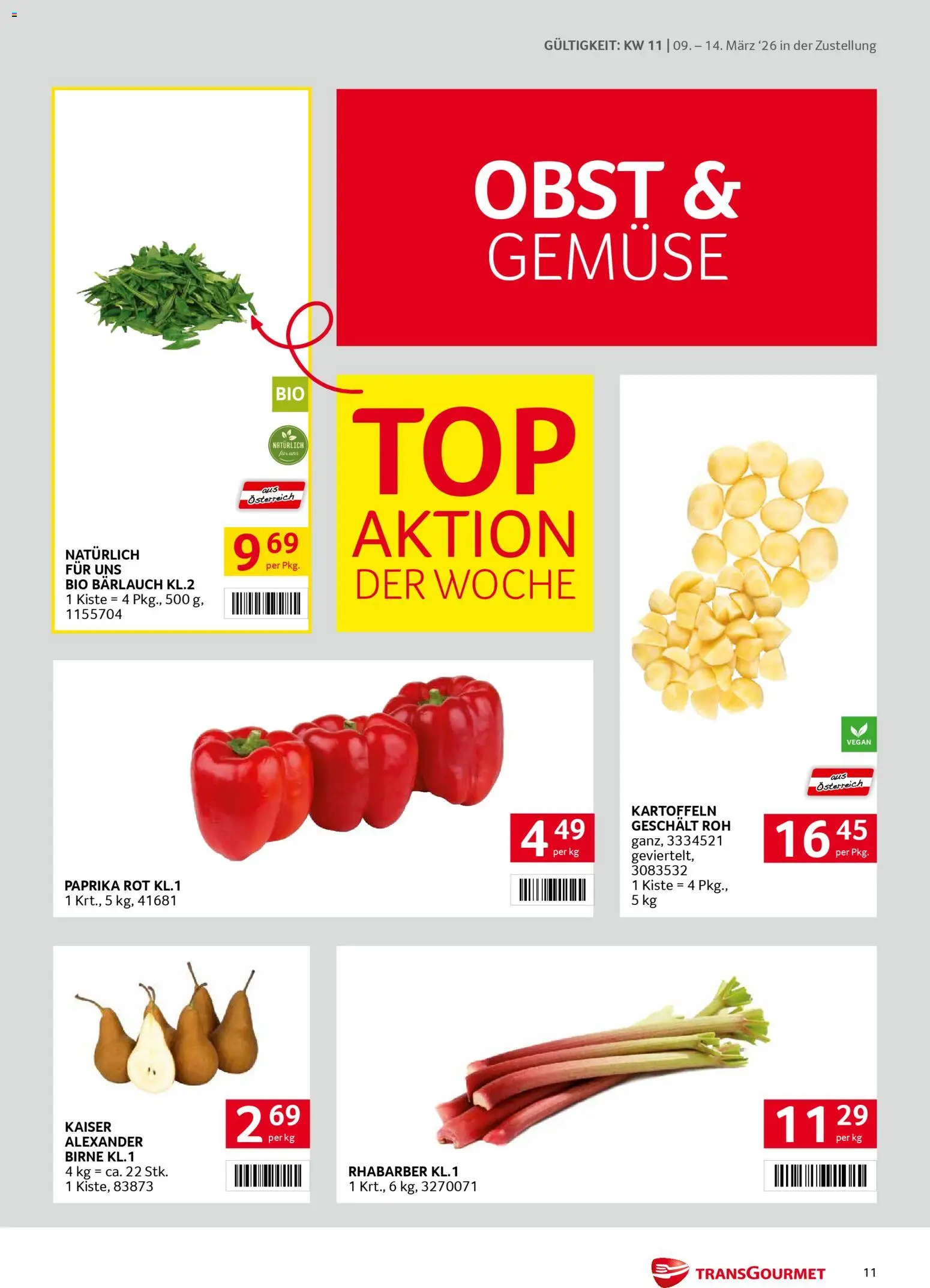 Transgourmet Zustellaktion gültig ab 09.03.2026 | Seite: 11 | Produkte: Kartoffeln, Gemüse, Obst, Birne