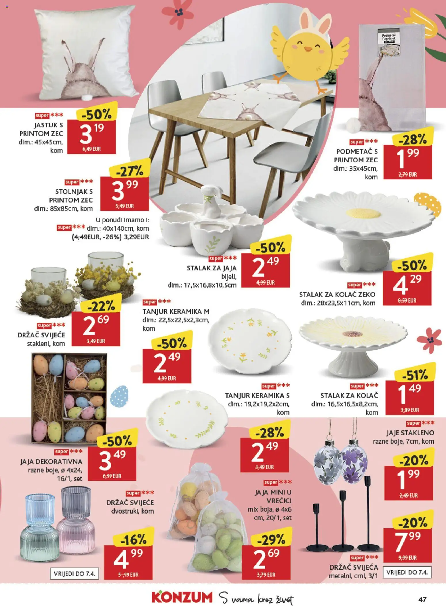 Konzum katalog | vrijedi od 25.03.2026 | Stranica: 47 | Proizvodi: Jastuk, Jaja, Stolnjak