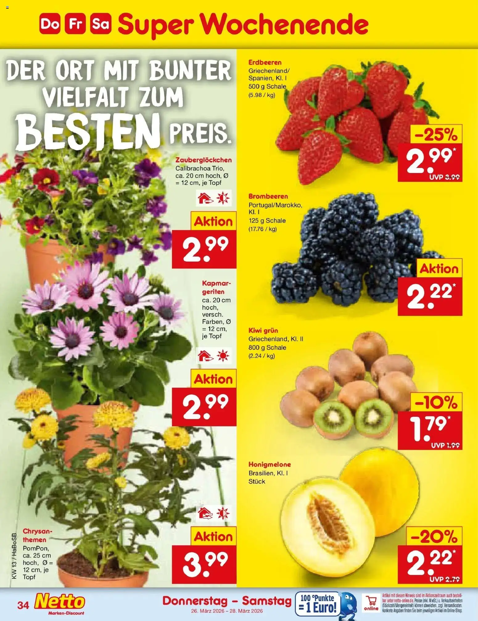 Netto Marken-Discount Prospekt Wuppertal	 – gültig ab 23.03.2026 | Seite: 48 | Produkte: Honigmelone, Erdbeeren, Kiwi