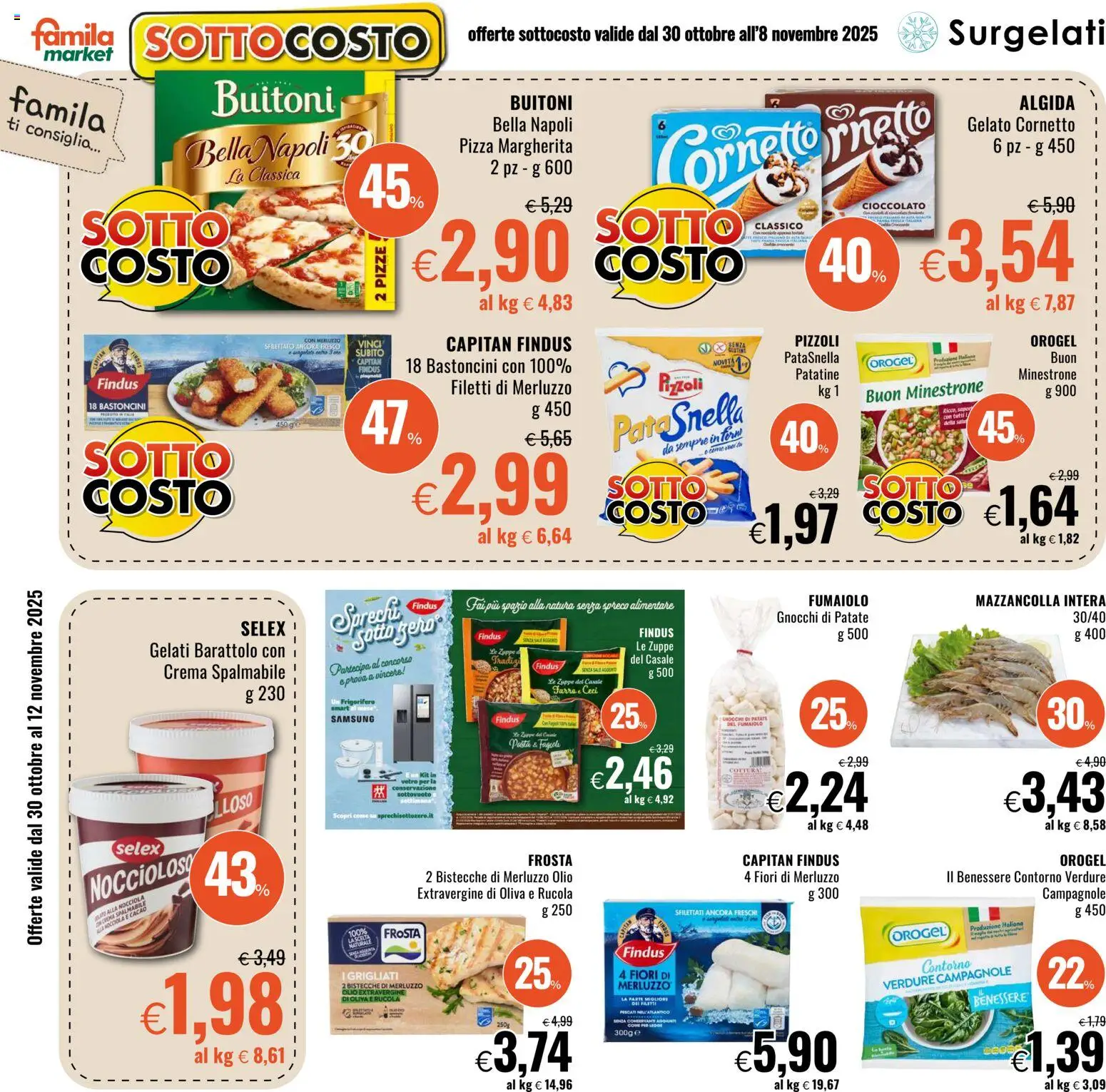 Volantino Famila del 30.10.2025 | Pagina: 4 | Prodotti: Merluzzo, Patatine, Verdure, Gnocchi