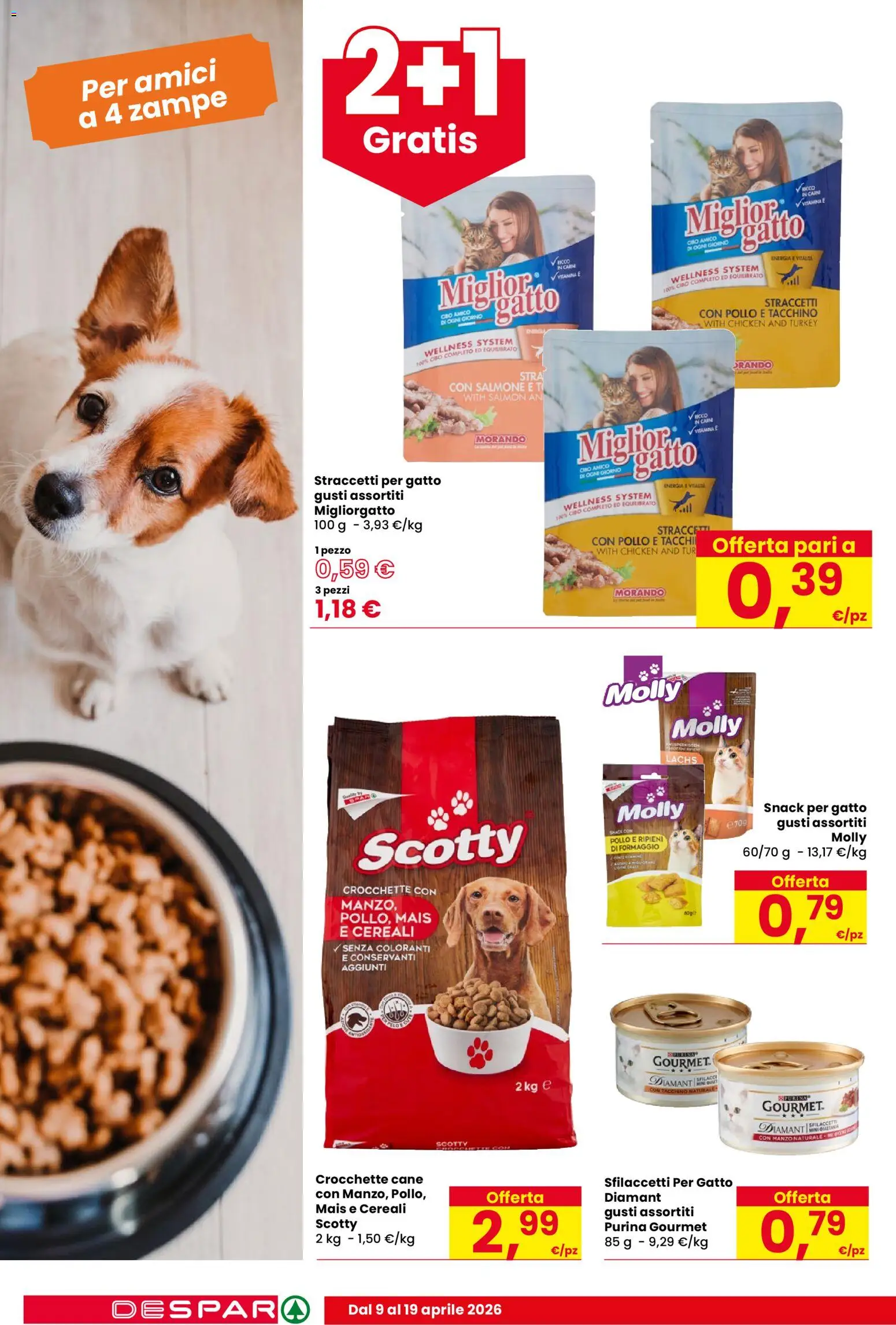 Volantino Despar del 09.04.2026 | Pagina: 14 | Prodotti: Manzo, Cereali, Formaggio, Crocchette cane