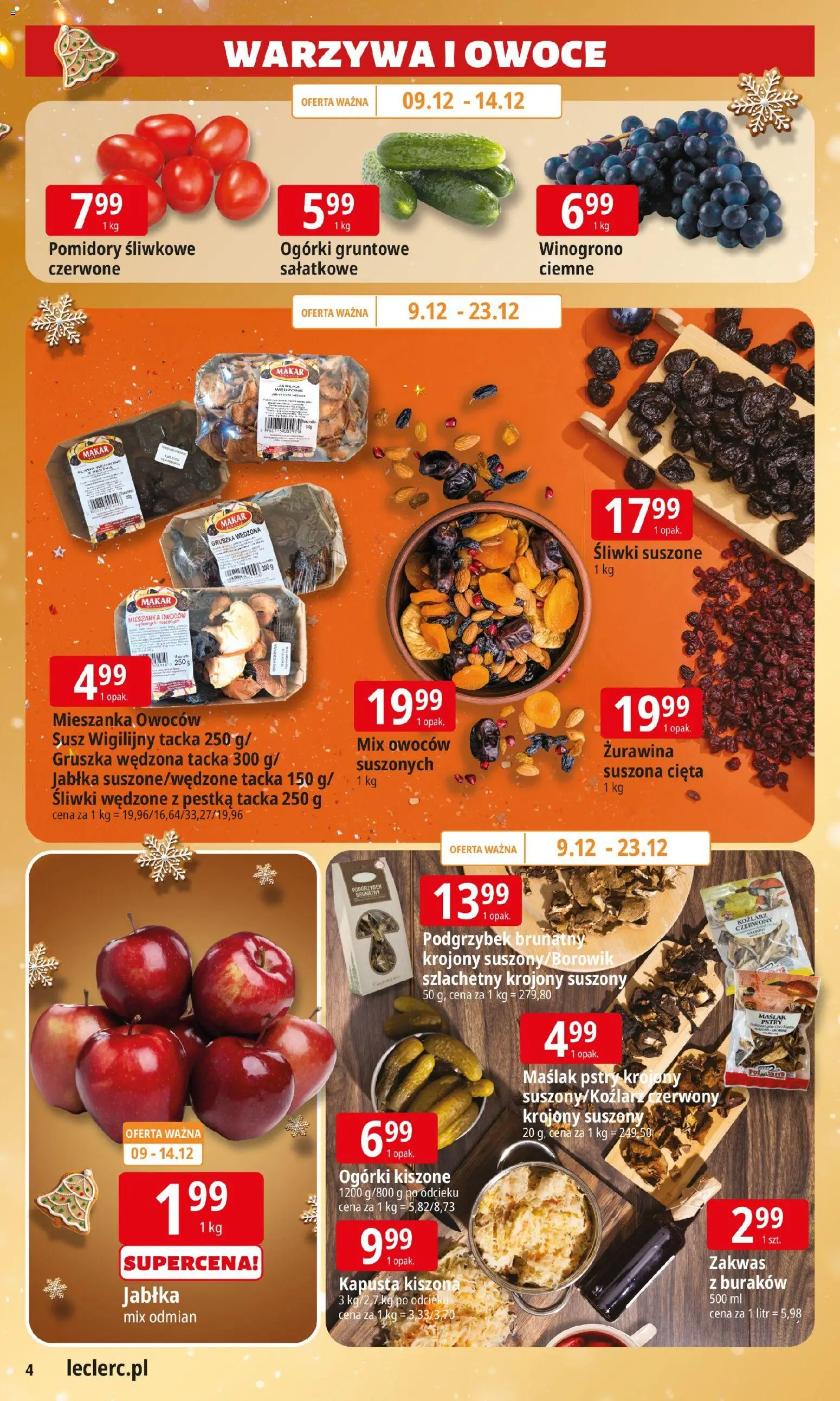 E.Leclerc Gazetka - Elbląg od 09.12.2025 | Strona: 4 | Produkty: Kapusta, Zakwas, Ogórki, Owoce