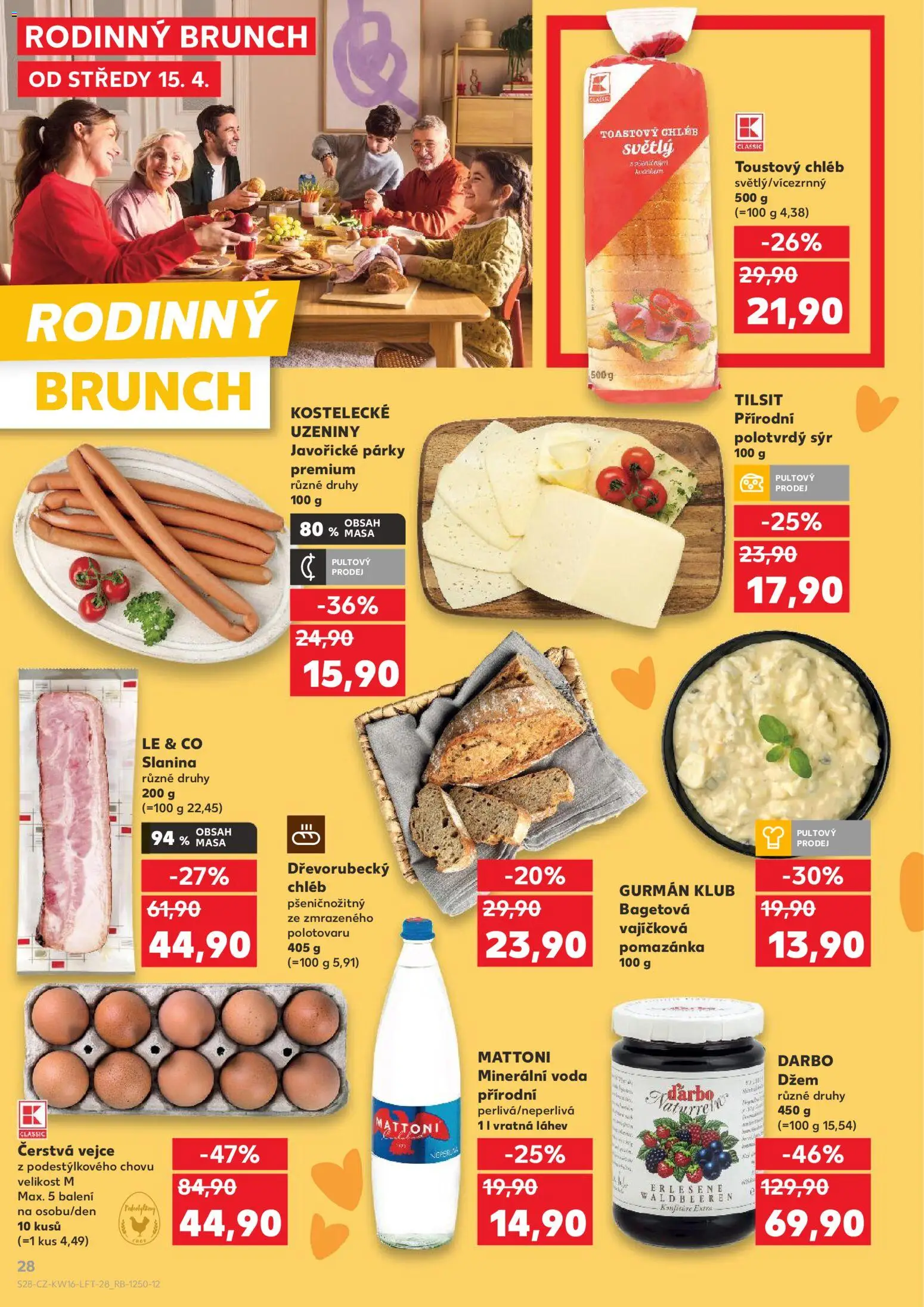 Kaufland leták - Chomutov od 15.04.2026 | Strana: 28 | Produkty: Párky, Pomazánka, Toustový chléb, Láhev