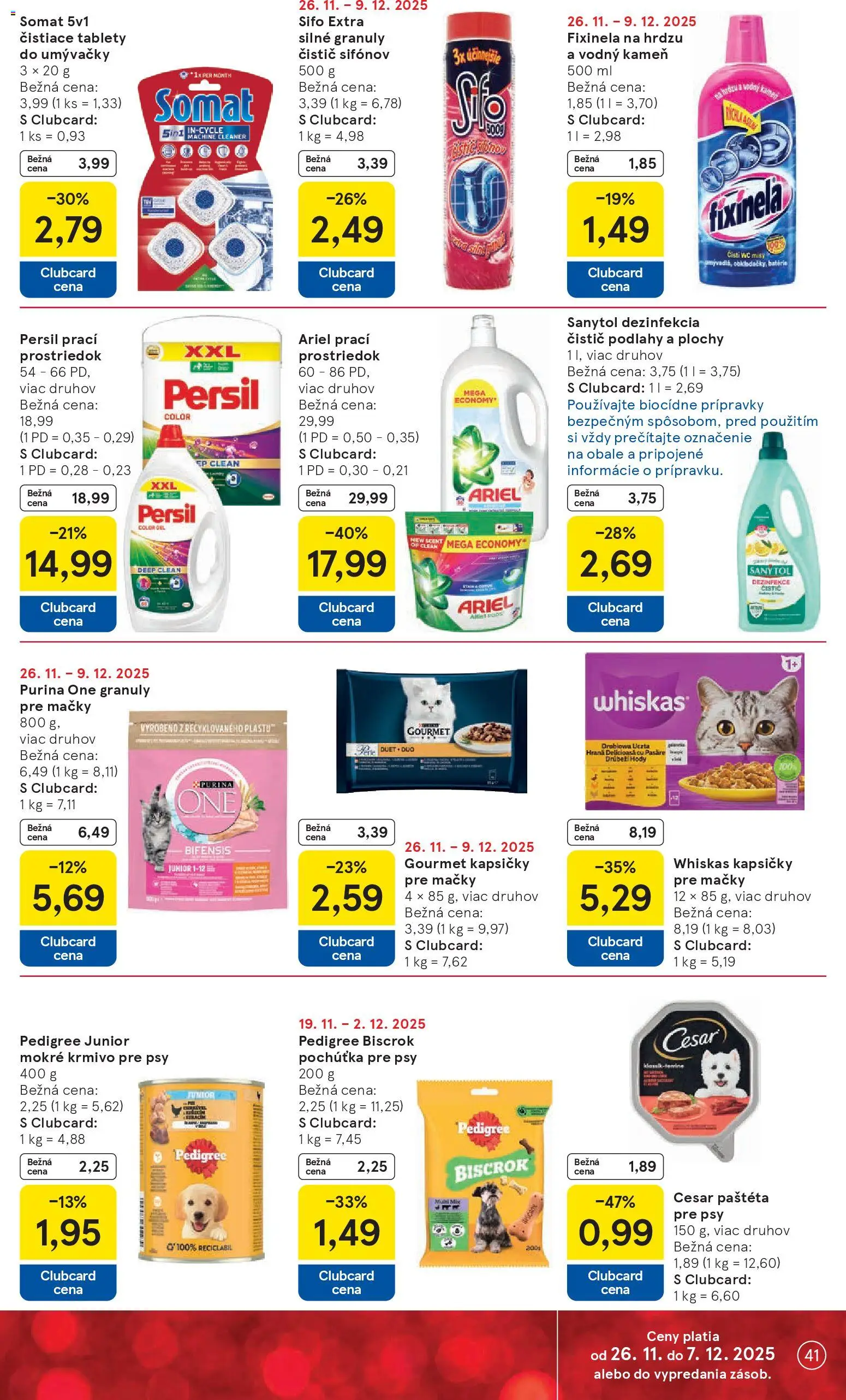 Nové Tesco akcie – leták je platný od 26.11.2025 | Strana: 41 | Produkty: Wc, Sanytol, Whiskas, Ariel