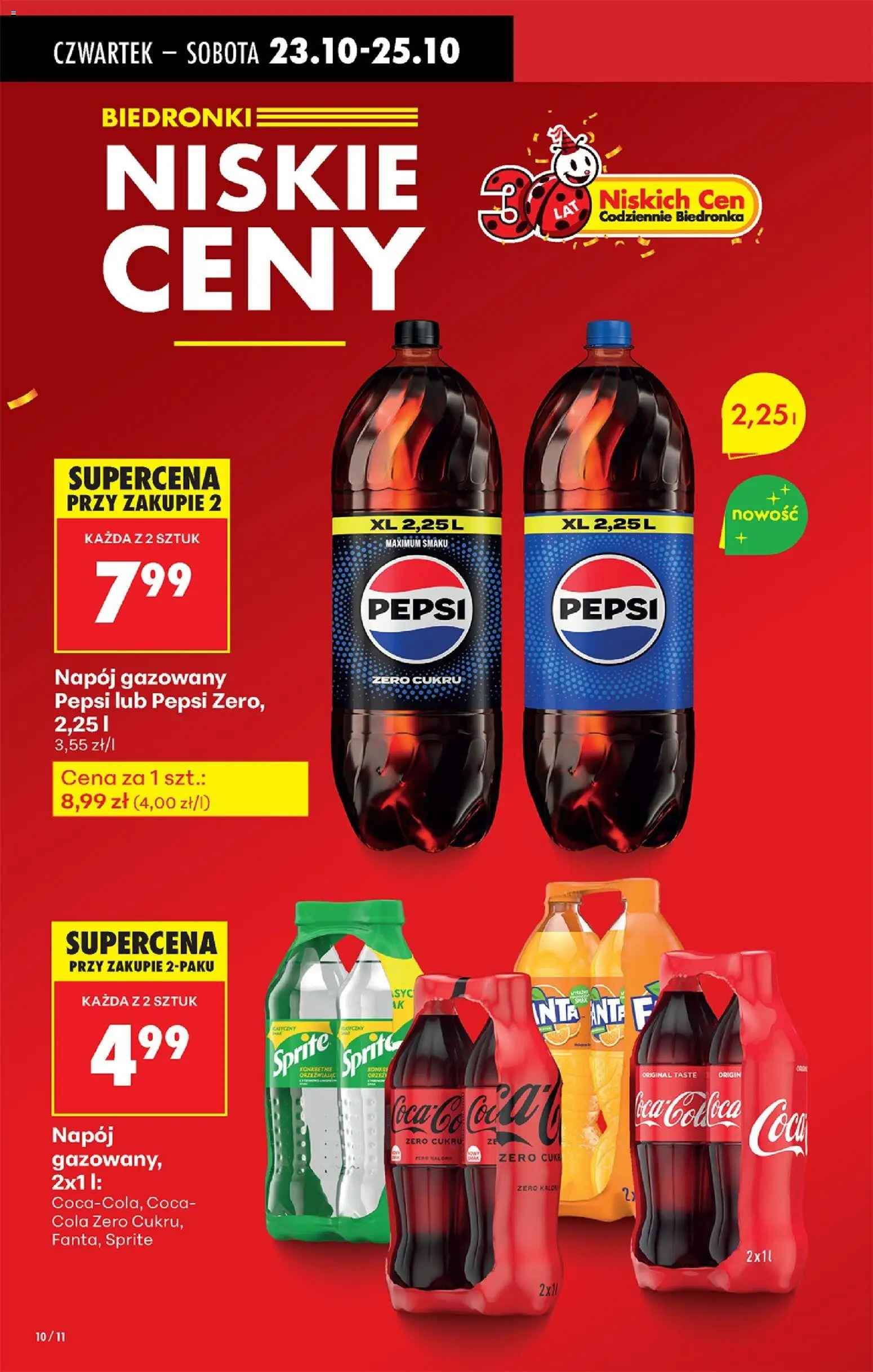 Biedronka gazetka - Oferta w tym tygodniu od 23.10.2025 | Strona: 10 | Produkty: Coca Cola zero, Pepsi, Sprite, Coca cola