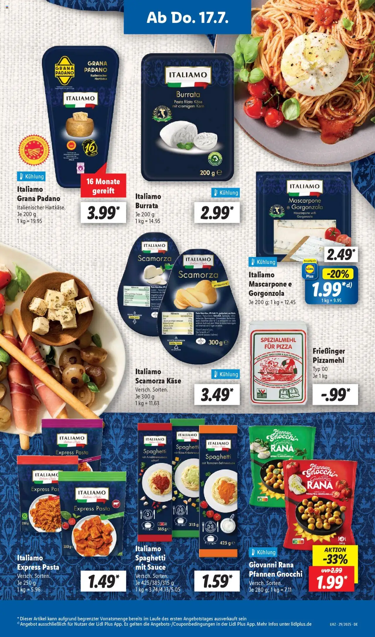Lidl Prospekt Heppenheim - gültig ab dem 14.07.2025 | Seite: 51 | Produkte: Mascarpone, Mozzarella, Pasta, Pizza