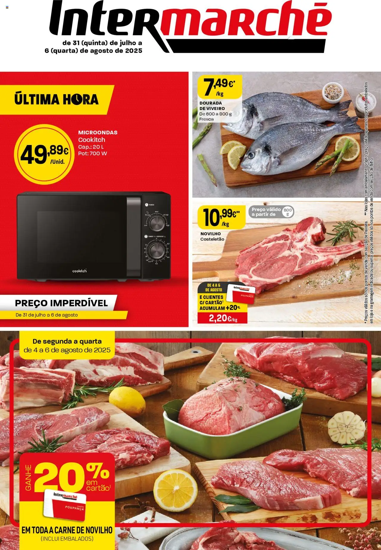 Intermarché folheto │ válido de 31.07.2025 | Página: 1 | Produtos: Dourada, Microondas, Carne