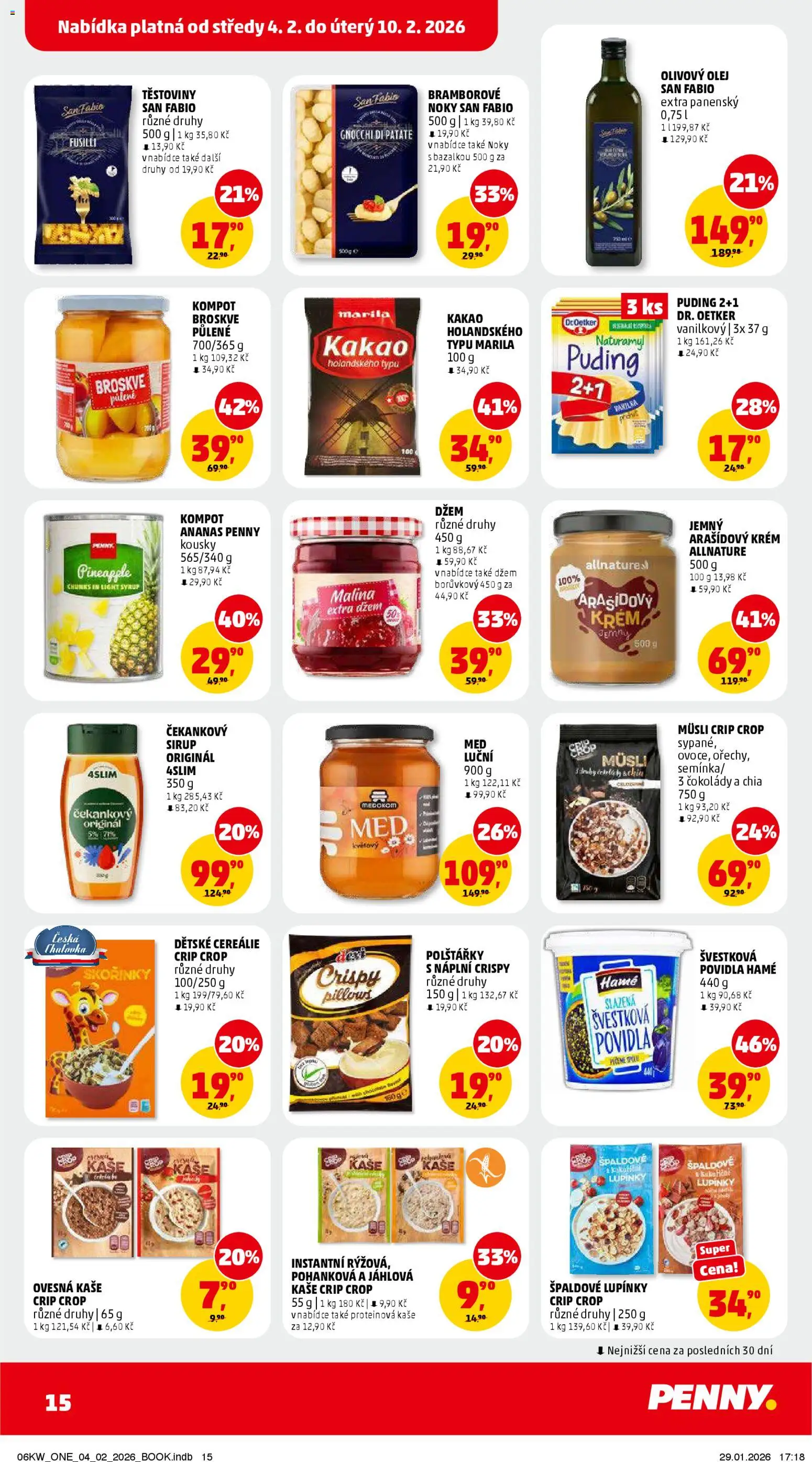 Penny Market leták - Čtvrtečník od 04.02.2026 | Strana: 15 | Produkty: Polštářky, Cereálie, Ovesná kaše, Sirup