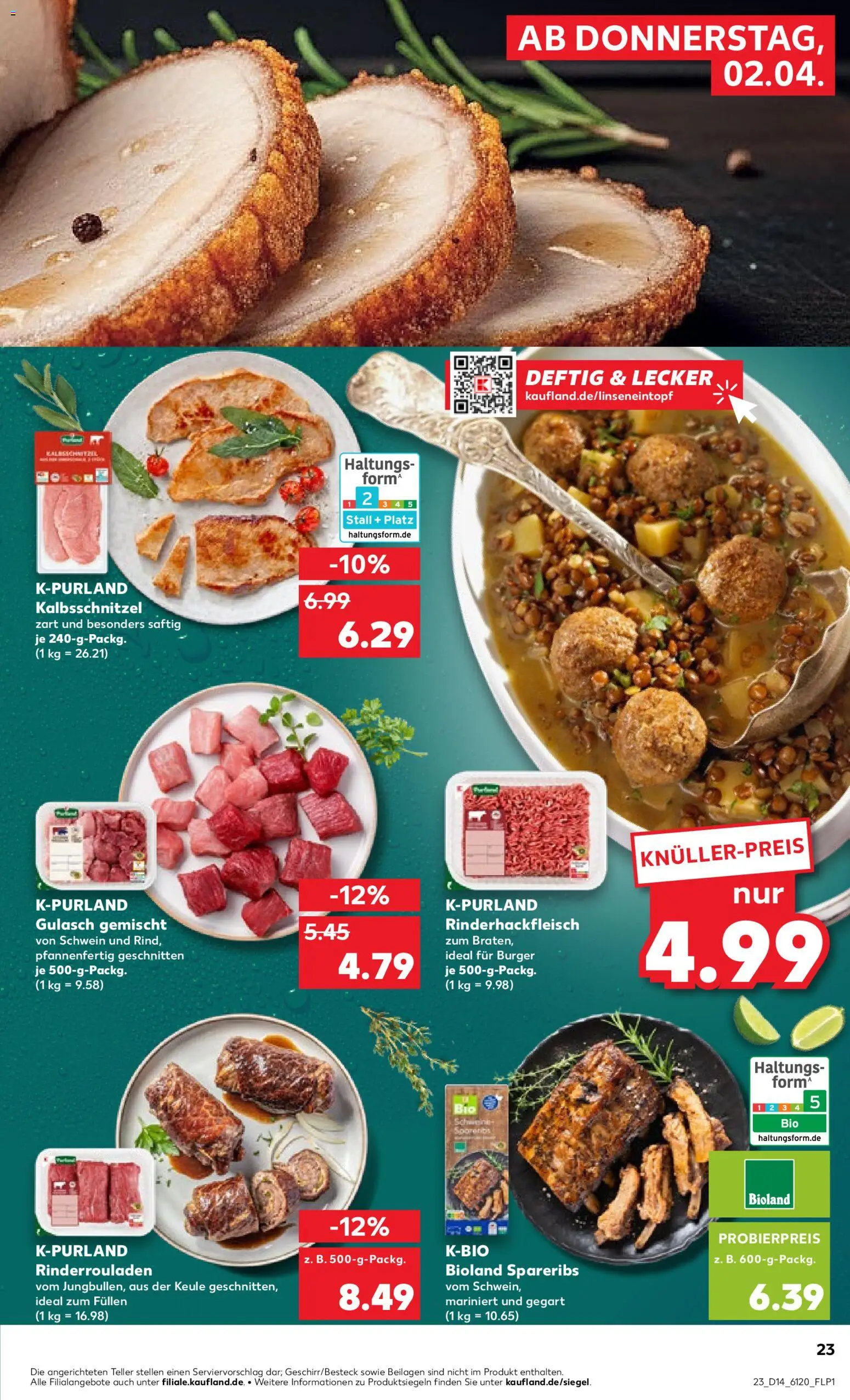 Kaufland Prospekt Bremen	 – gültig ab 02.04.2026 | Seite: 23 | Produkte: Rinderrouladen, Burger, Gulasch