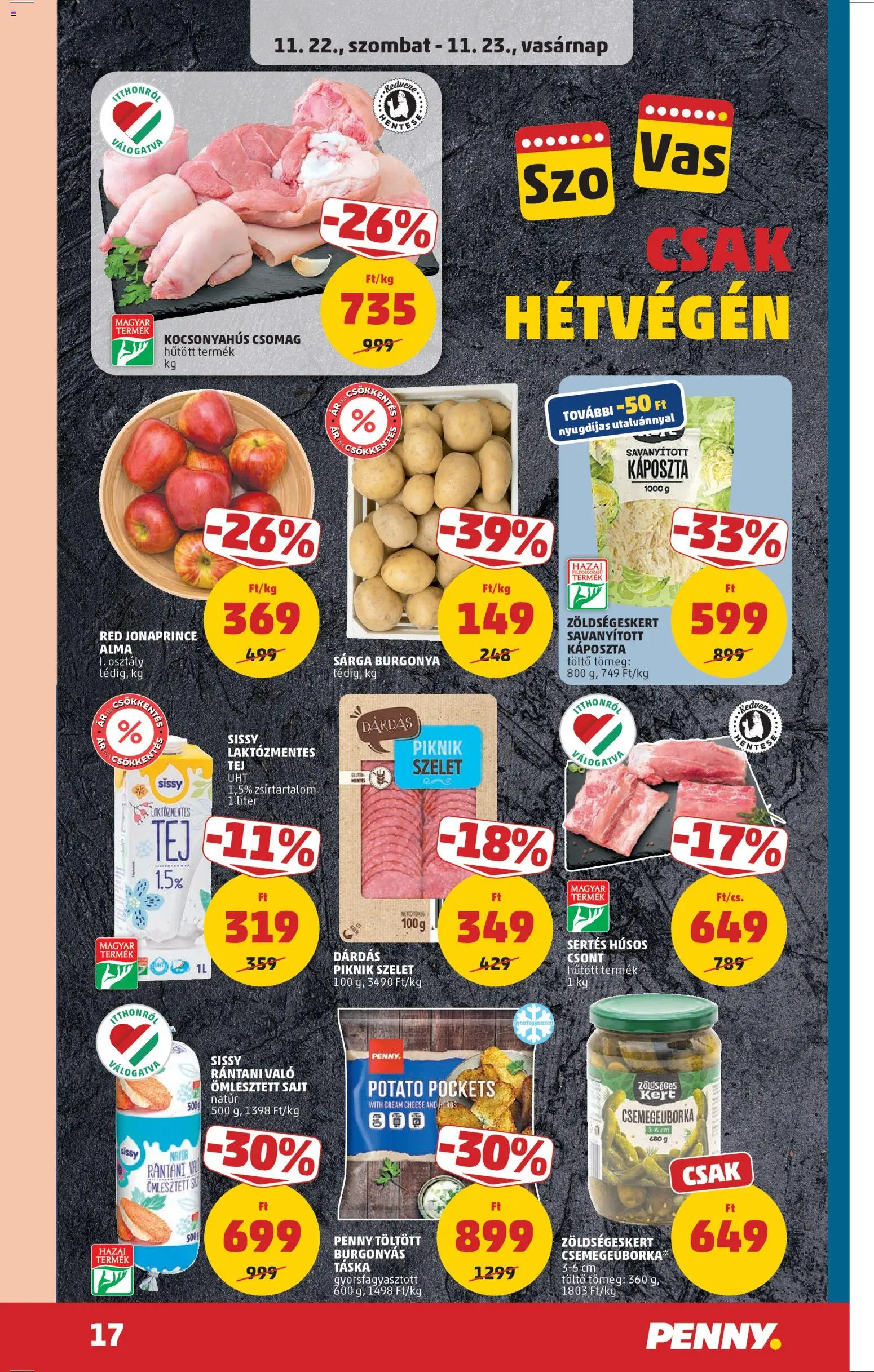 PENNY akciós ujság - amely érvényes a következő dátumtól: 20.11.2025 | Oldal: 21 | Termékek: Kocsonyahús, Töltő, Laktózmentes tej, Alma