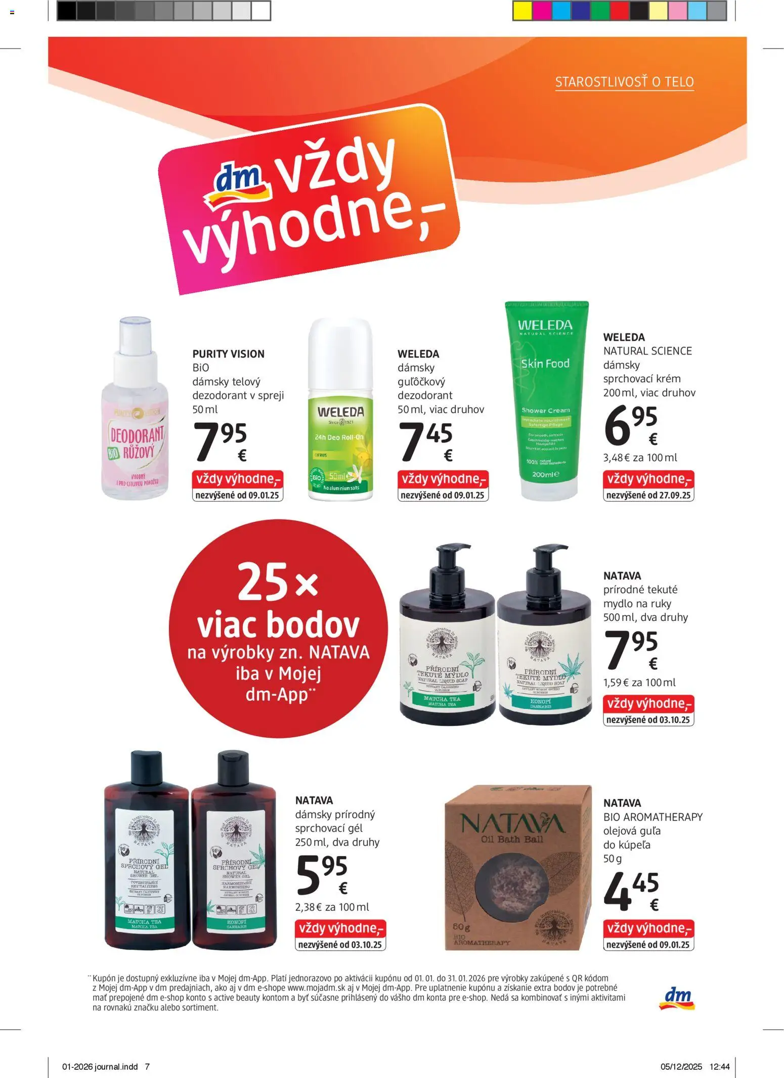 Nové dm drogerie akcie – leták je platný od 01.01.2026 | Strana: 7 | Produkty: Mydlo, Sprchový gél, Dezodorant, Krém