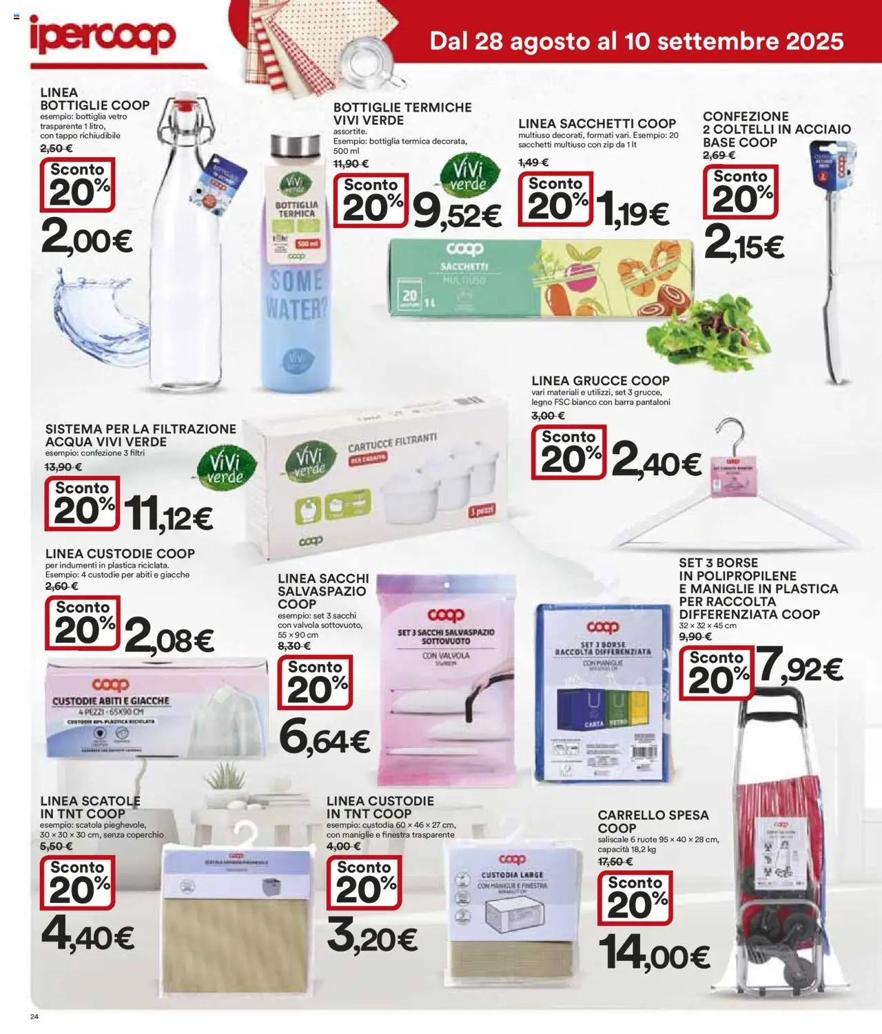 Volantino Ipercoop del 28.08.2025 | Pagina: 24 | Prodotti: Abiti, Acqua, Carrello, Scatola