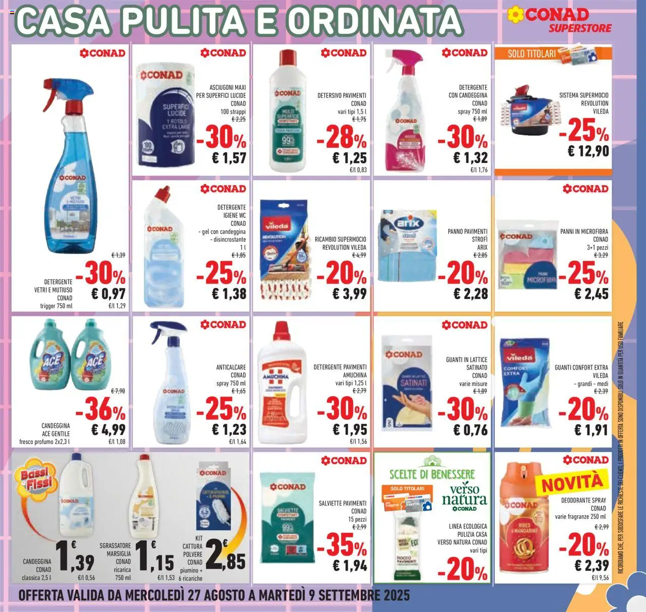 Volantino Conad del 27.08.2025 | Pagina: 29 | Prodotti: Candeggina, Anticalcare, Sgrassatore, WC