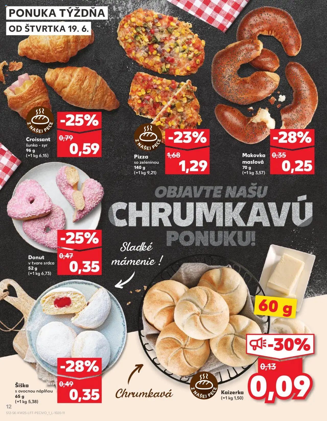 Kaufland Bratislava-Petržalka │ platný od 19.06.2025 | Strana: 12 | Produkty: Šunka, Pizza, Croissant, Makovka