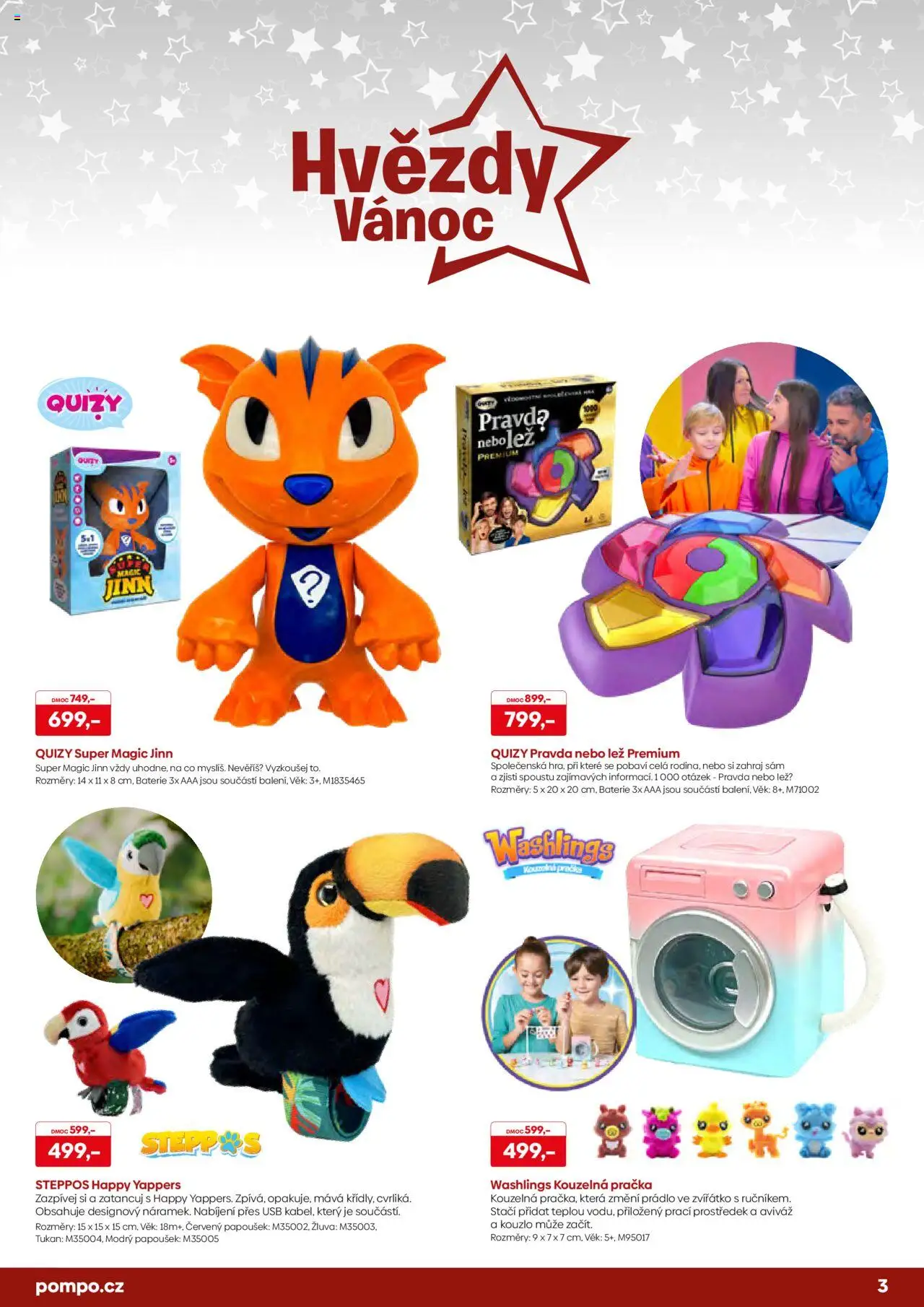POMPO katalog Vánoce 2025 od 16.10.2025 | Strana: 3 | Produkty: Aviváž, Pračka, USB, Baterie