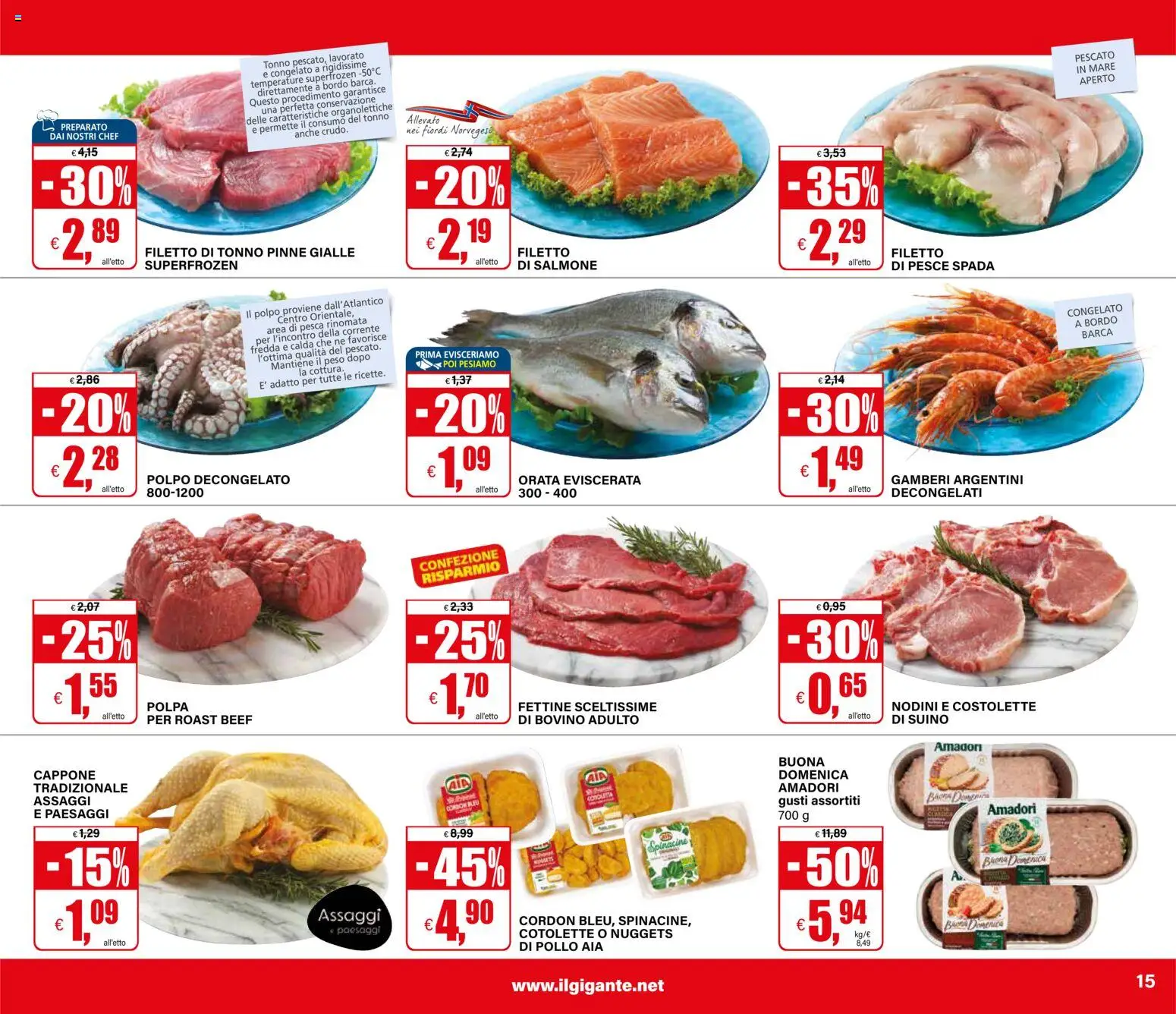 Volantino Il Gigante del 04.12.2025 | Pagina: 15 | Prodotti: Salmone, Gamberi, Pesca, Pesce spada