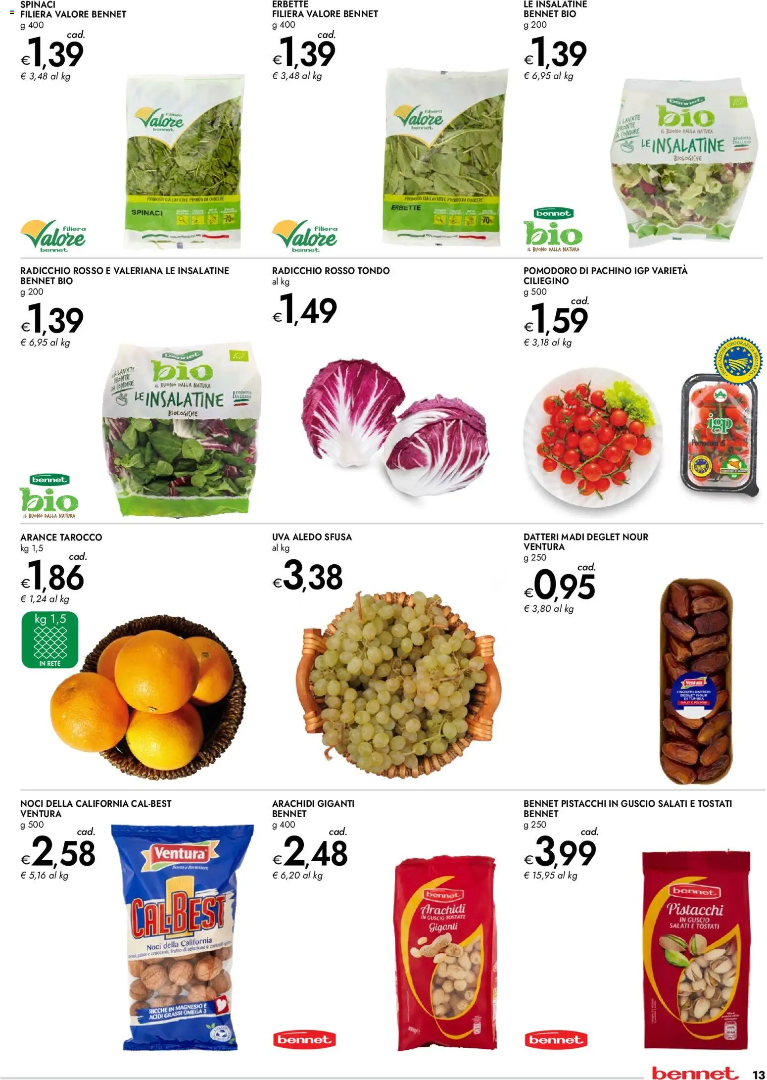 Volantino bennet del 18.12.2025 | Pagina: 13 | Prodotti: Arance, Pomodoro, Spinaci, Arachidi