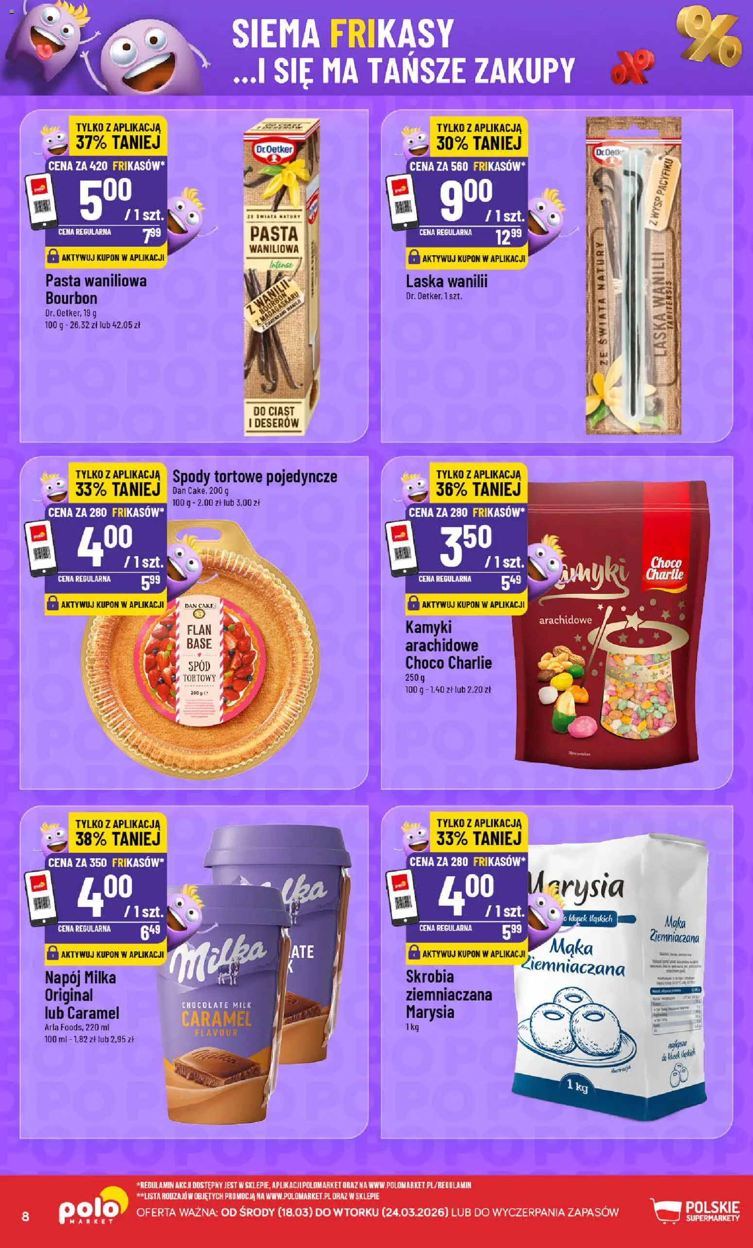 POLOmarket gazetka - Frikasowe Hity od 18.03.2026 | Strona: 8 | Produkty: Bourbon, Pasta waniliowa, Mąka ziemniaczana, Milka