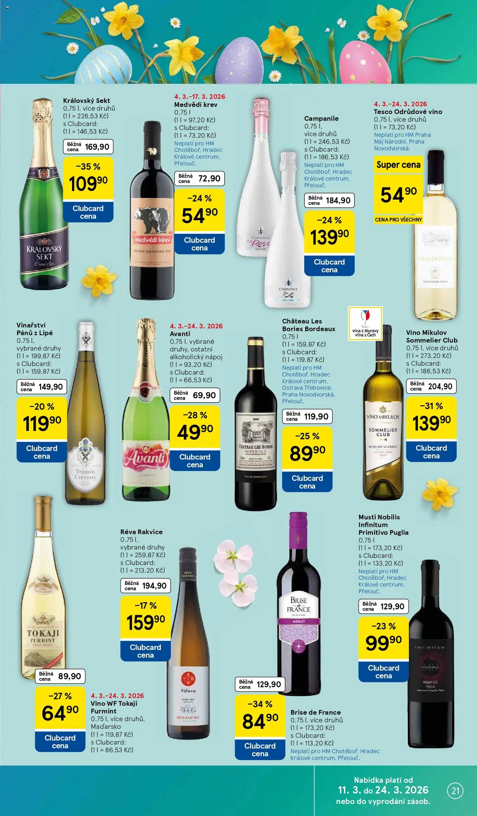 Tesco leták - Hypermarket od 11.03.2026 | Strana: 21 | Produkty: Primitivo Puglia, Avanti, Tokaji, Tokaji Furmint