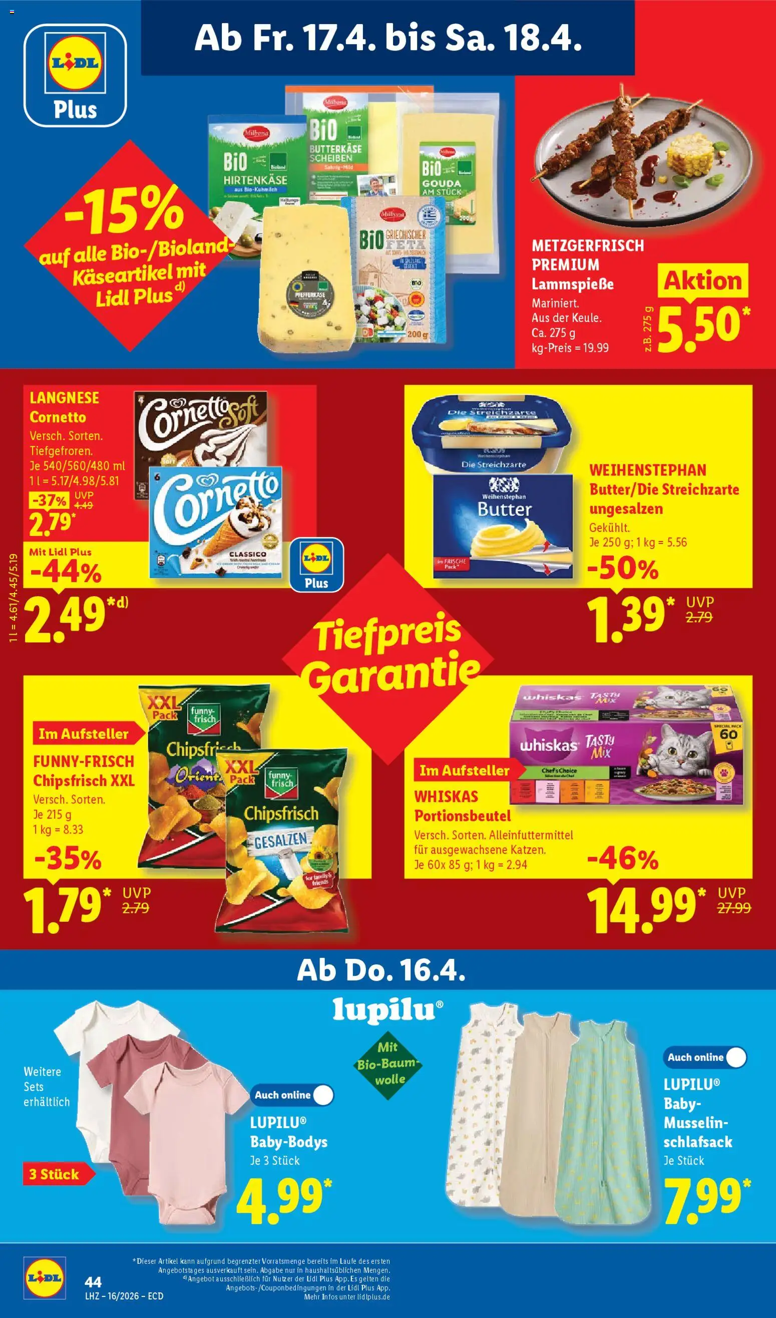 Lidl Německo leták od 13.04.2026 | Strana: 66 | Produkty: Gouda, Whiskas, Milbona, Feta