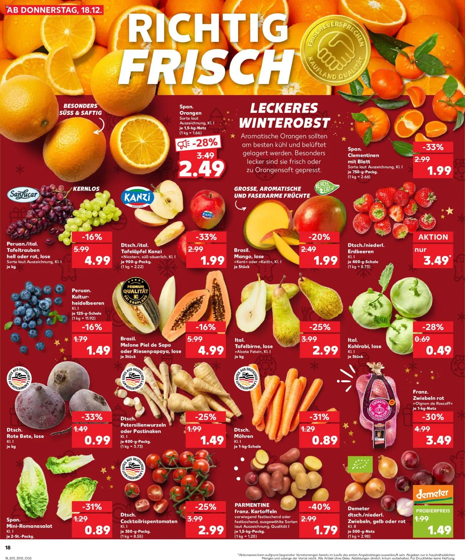 Kaufland prospekt Leipzig	 – gültig ab 21.12.2025 | Seite: 18 | Produkte: Orangen, Heidelbeeren, Zwiebeln, Erdbeeren