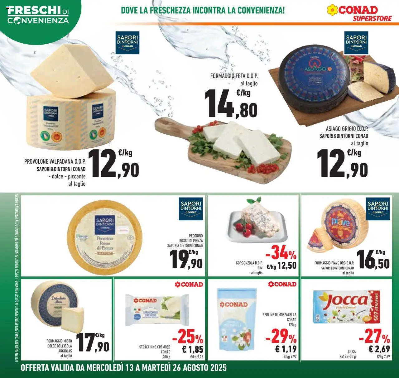 Volantino Conad del 13.08.2025 | Pagina: 12 | Prodotti: Provolone, Mozzarella, Feta, Pecorino