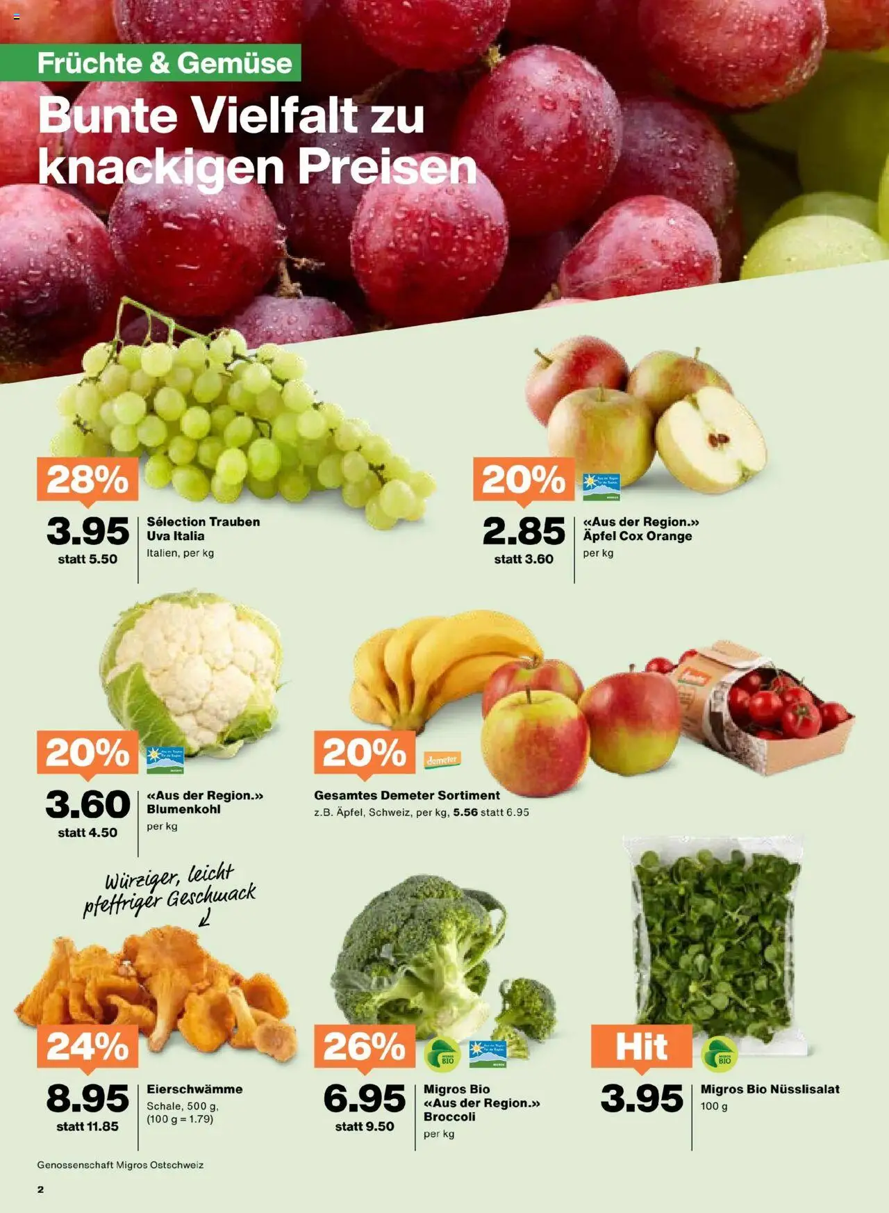 Migros Aktionen – gültig ab 07.10.2025 | Seite: 2 | Produkte: Äpfel, Blumenkohl, Gemüse, Früchte