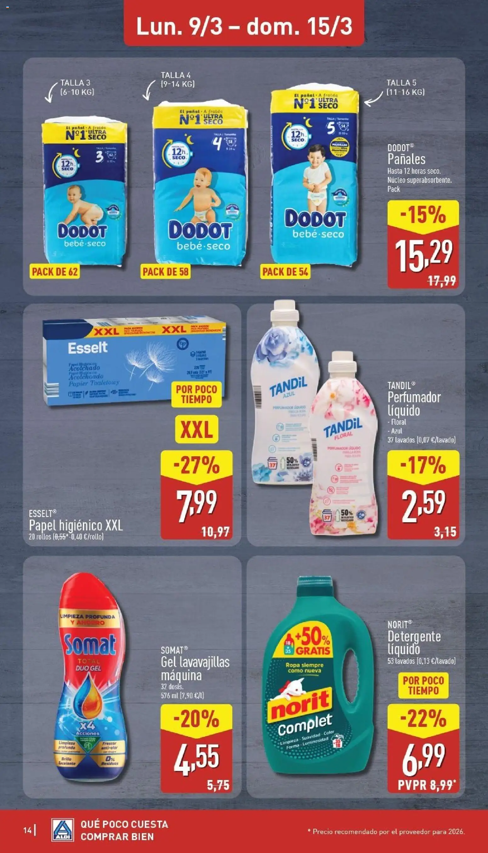 Aldi folleto Canarias │ válido desde el 09.03.2026 | Página: 14 | Productos: Detergente, Papel higienico, Ropa, Lavavajillas