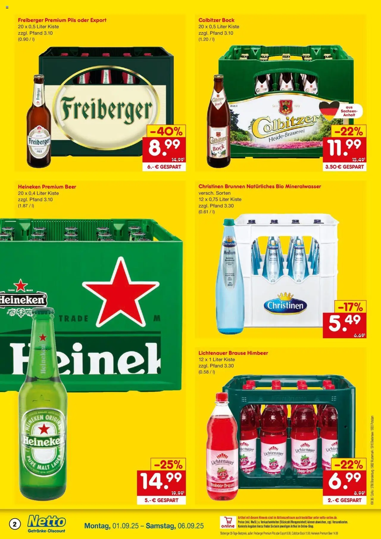 Netto Marken-Discount prospekt Wustermark-Elstal	 – gültig ab 01.09.2025 | Seite: 2 | Produkte: Pils, Mineralwasser, Heineken